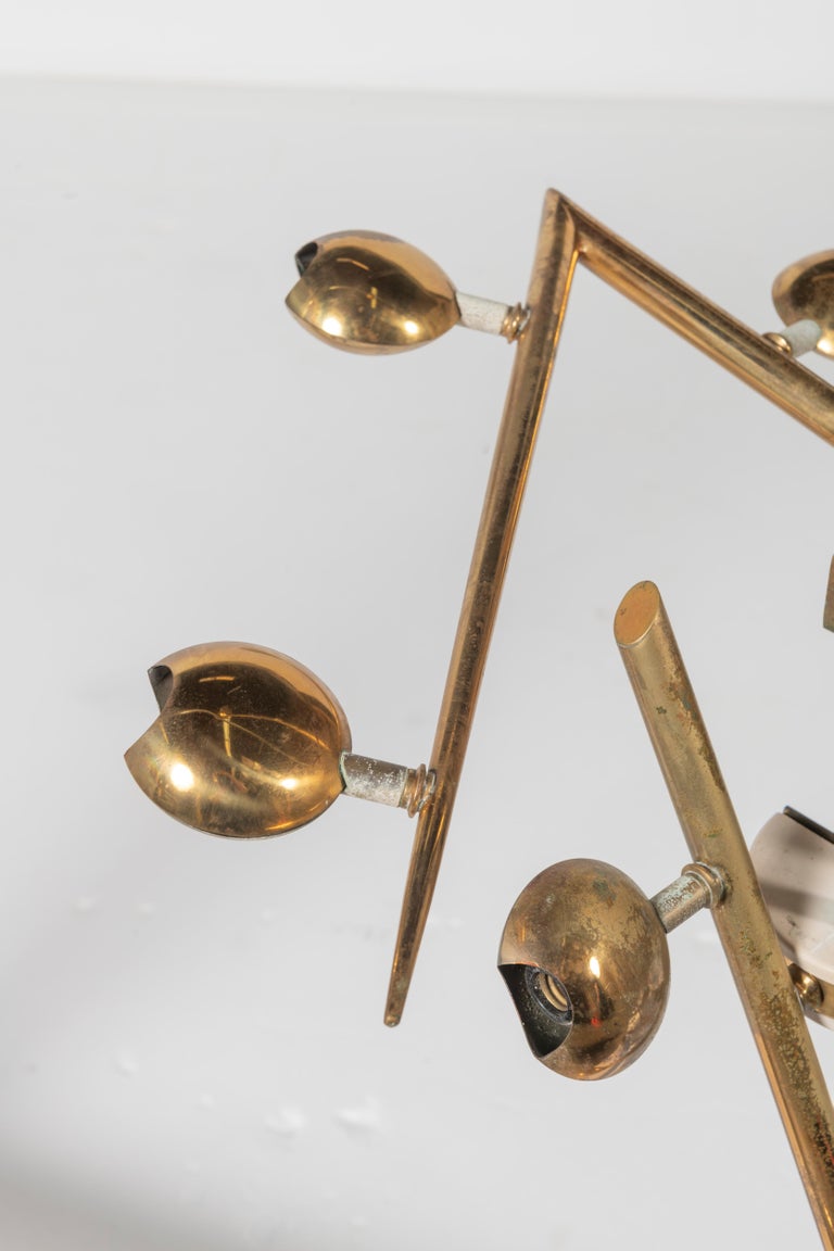 Italian Mid-Century Polished Brass and Lacquered Metal Suspension Lamp For Sale