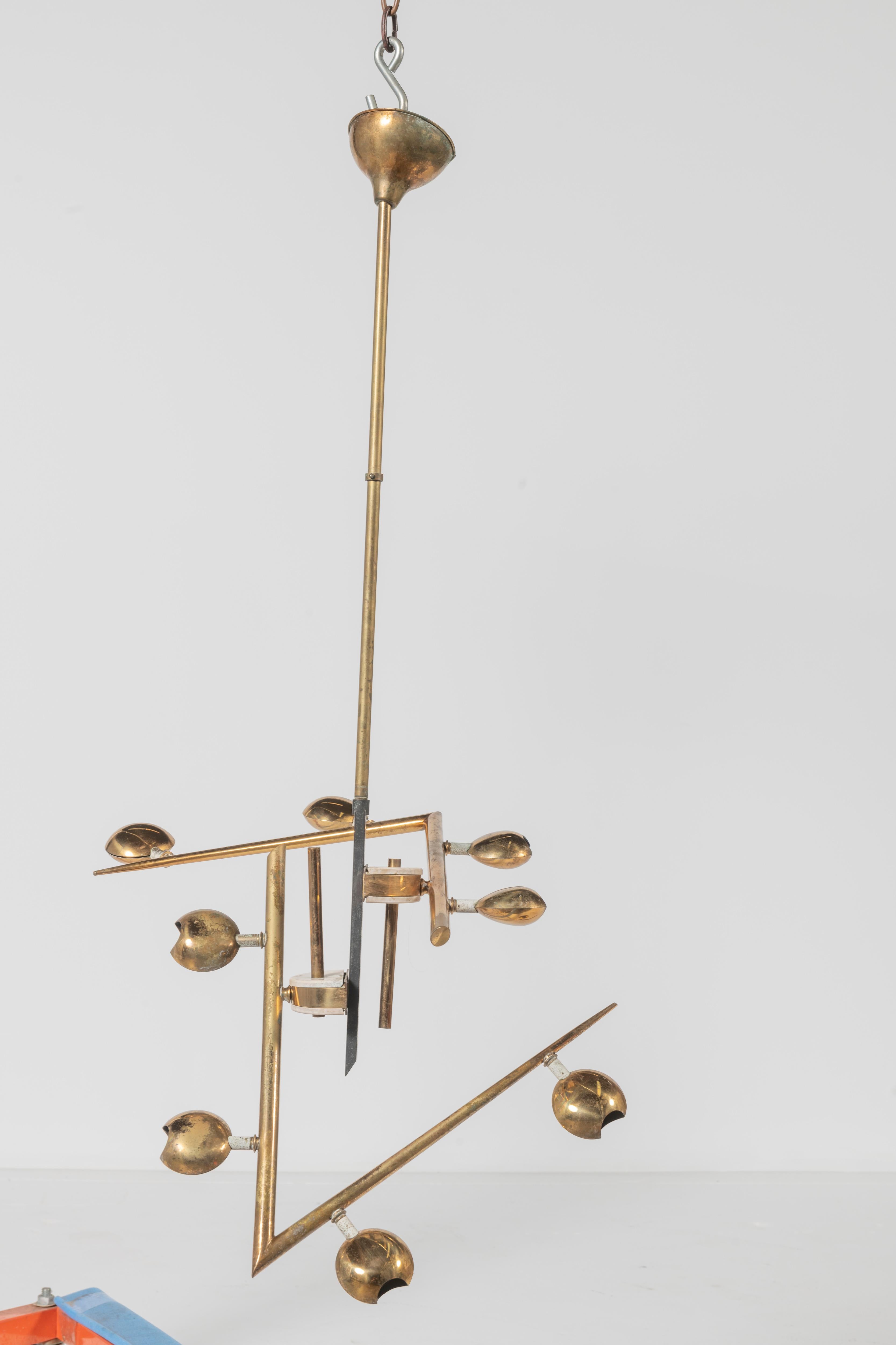 20th Century Mid-Century Polished Brass and Lacquered Metal Suspension Lamp For Sale