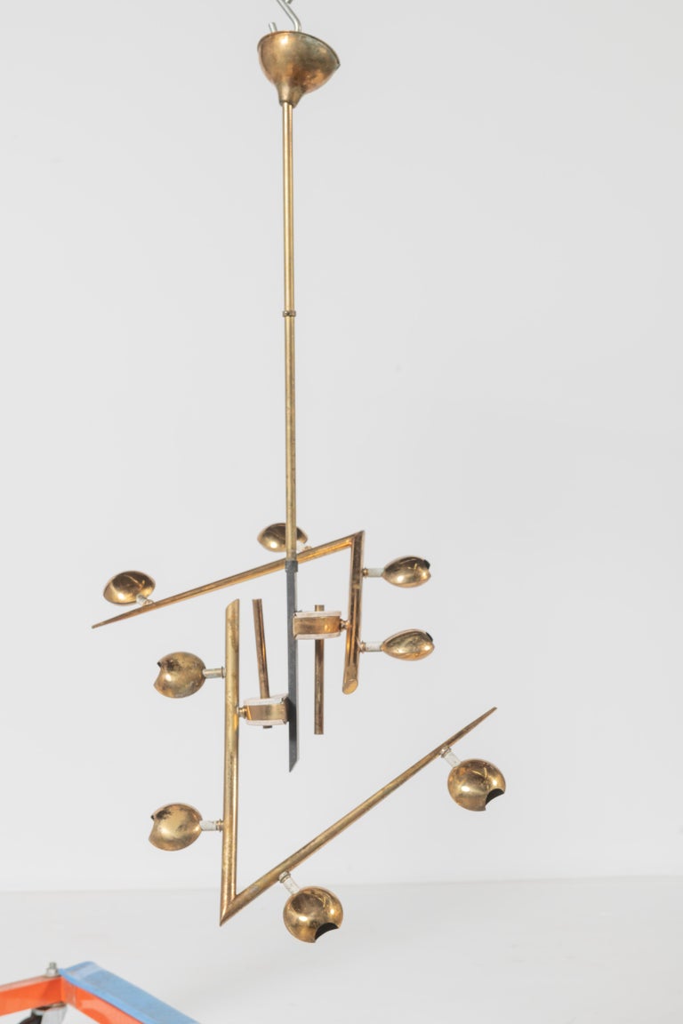Mid-Century Polished Brass and Lacquered Metal Suspension Lamp For Sale 1