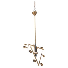 Mid-Century Polished Brass and Lacquered Metal Suspension Lamp