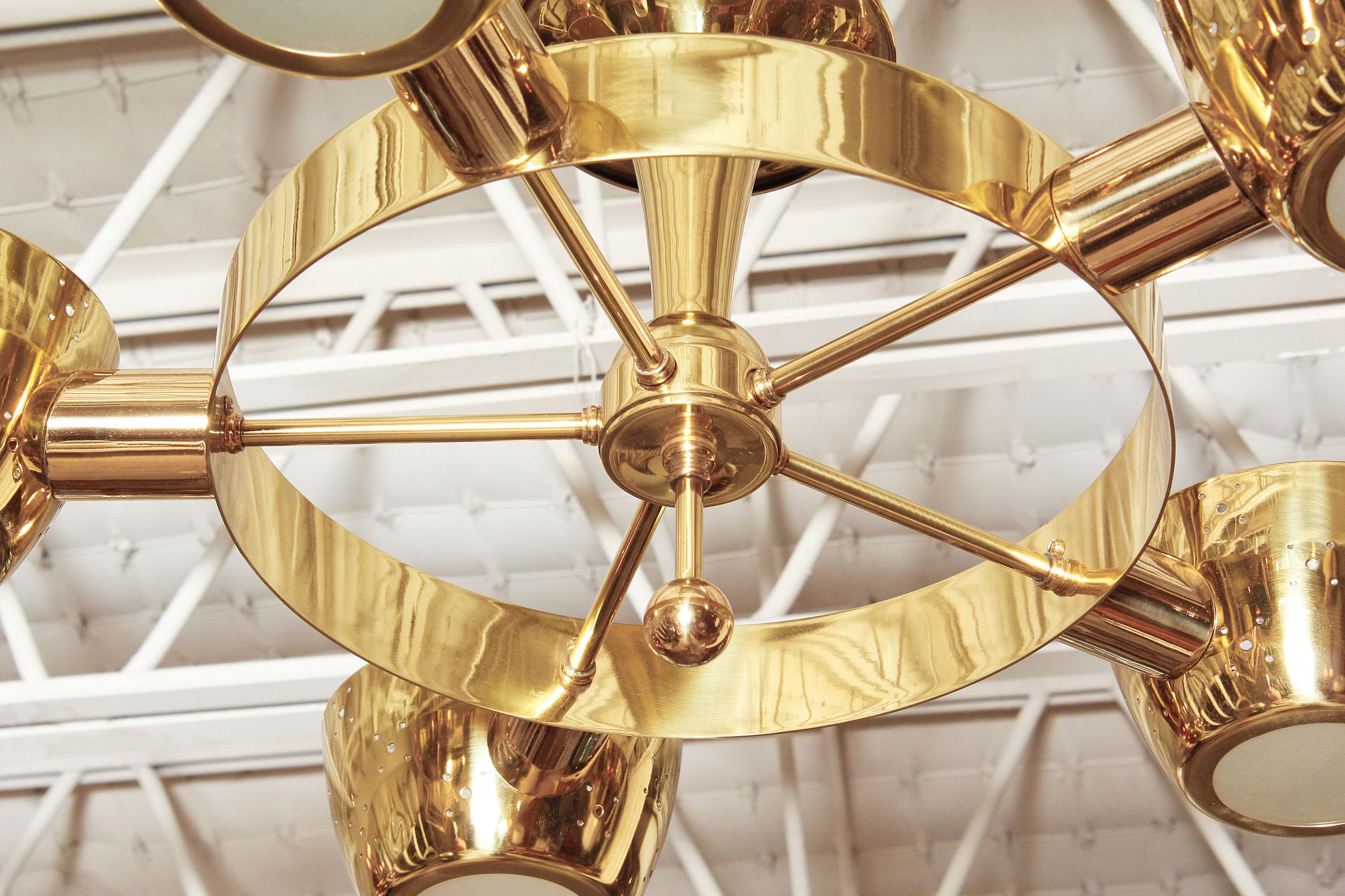 American Midcentury Polished Brass Chandelier by Lightolier