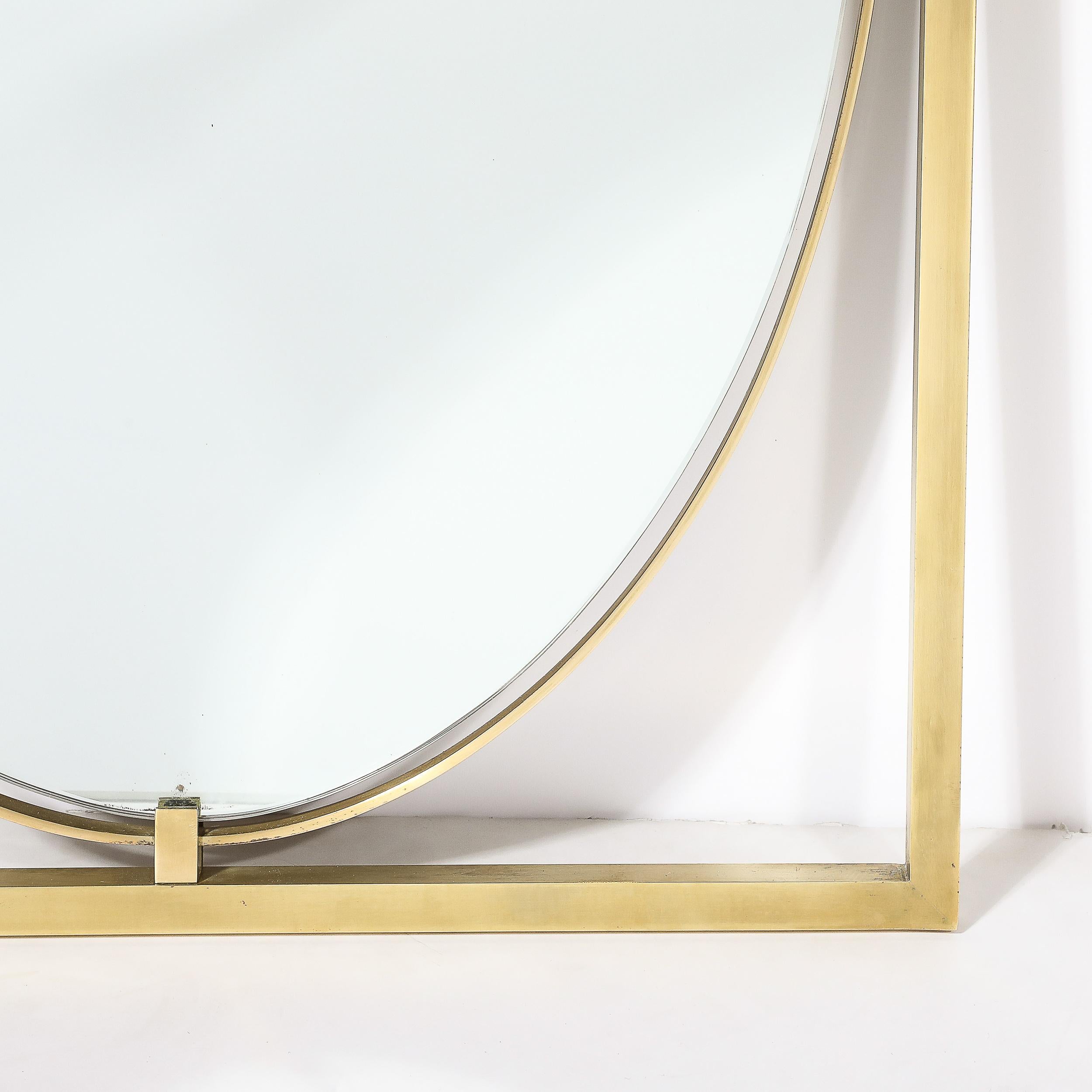 Mid-Century Polished Brass Rectilinear Open Frame Oval Mirror by John Widdicomb For Sale 4