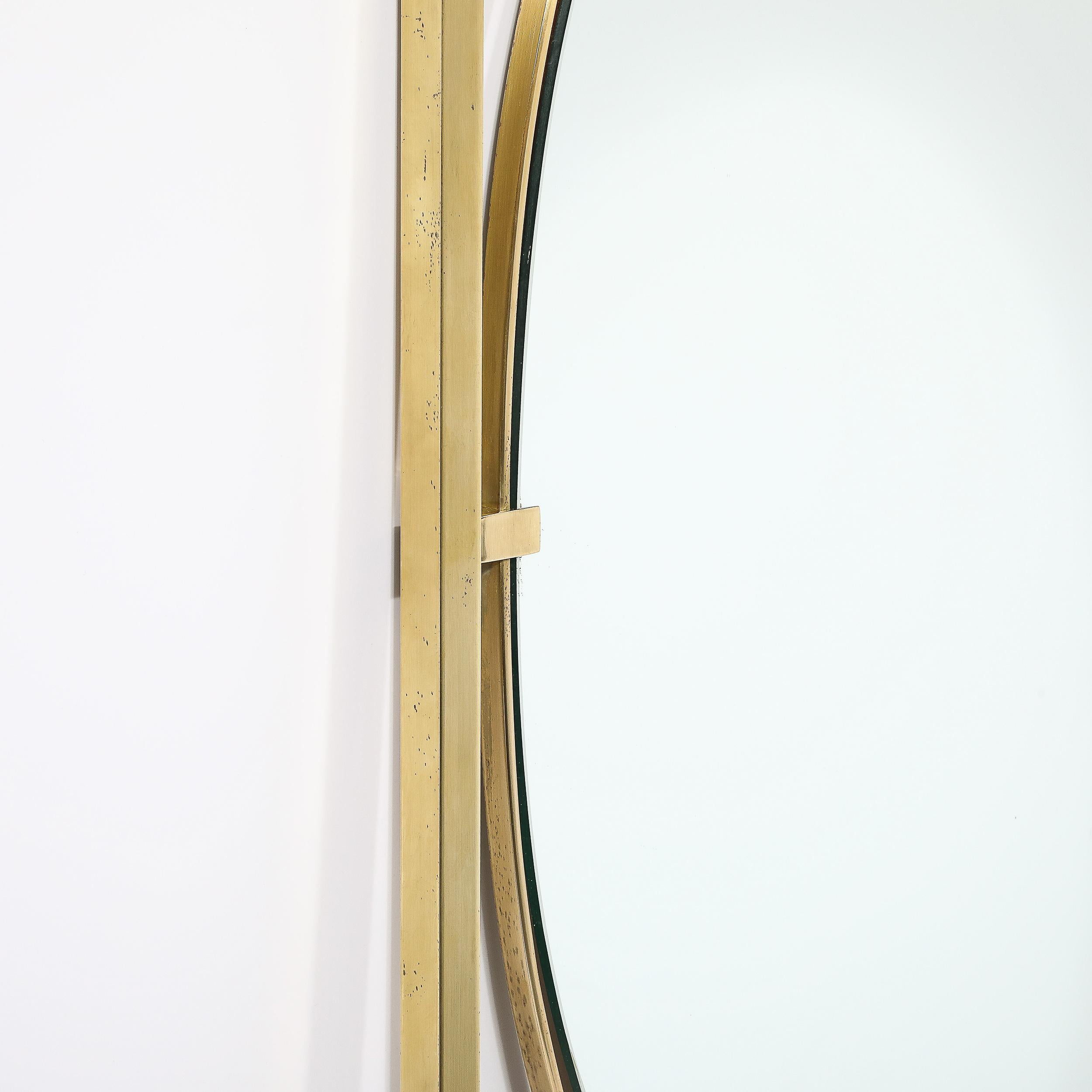 Mid-Century Polished Brass Rectilinear Open Frame Oval Mirror by John Widdicomb For Sale 5