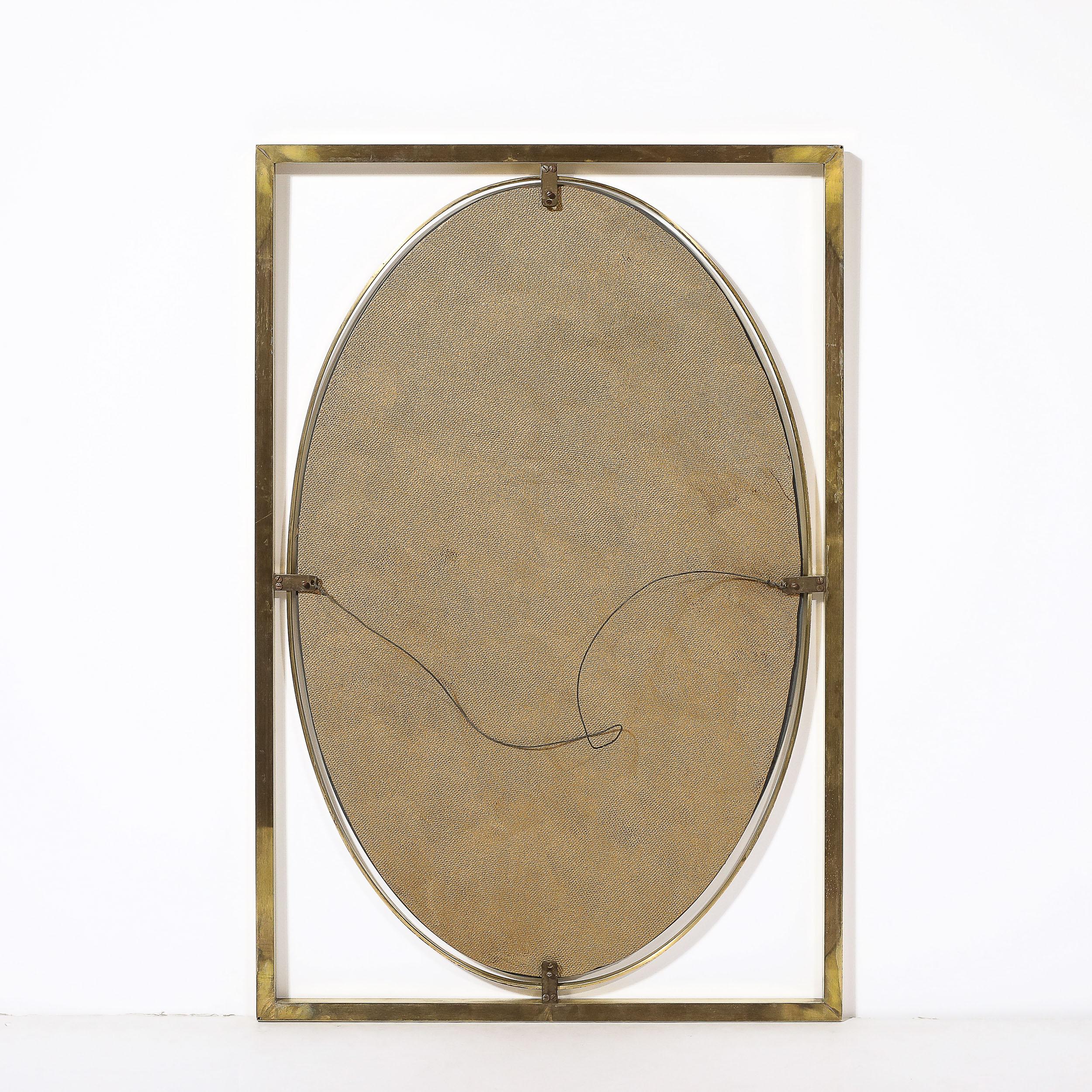 Mid-Century Polished Brass Rectilinear Open Frame Oval Mirror by John Widdicomb For Sale 6