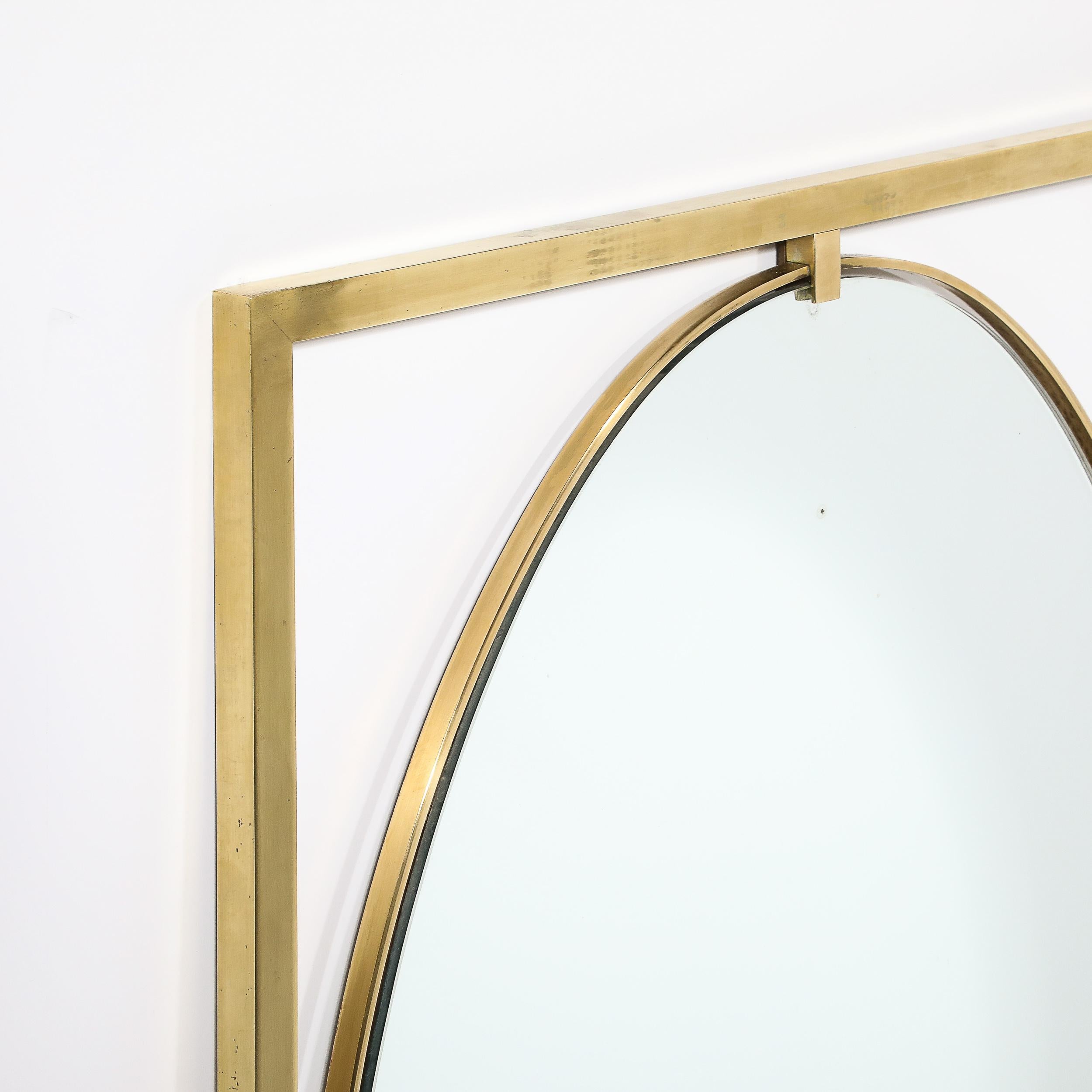 Mid-Century Modern Mid-Century Polished Brass Rectilinear Open Frame Oval Mirror by John Widdicomb For Sale