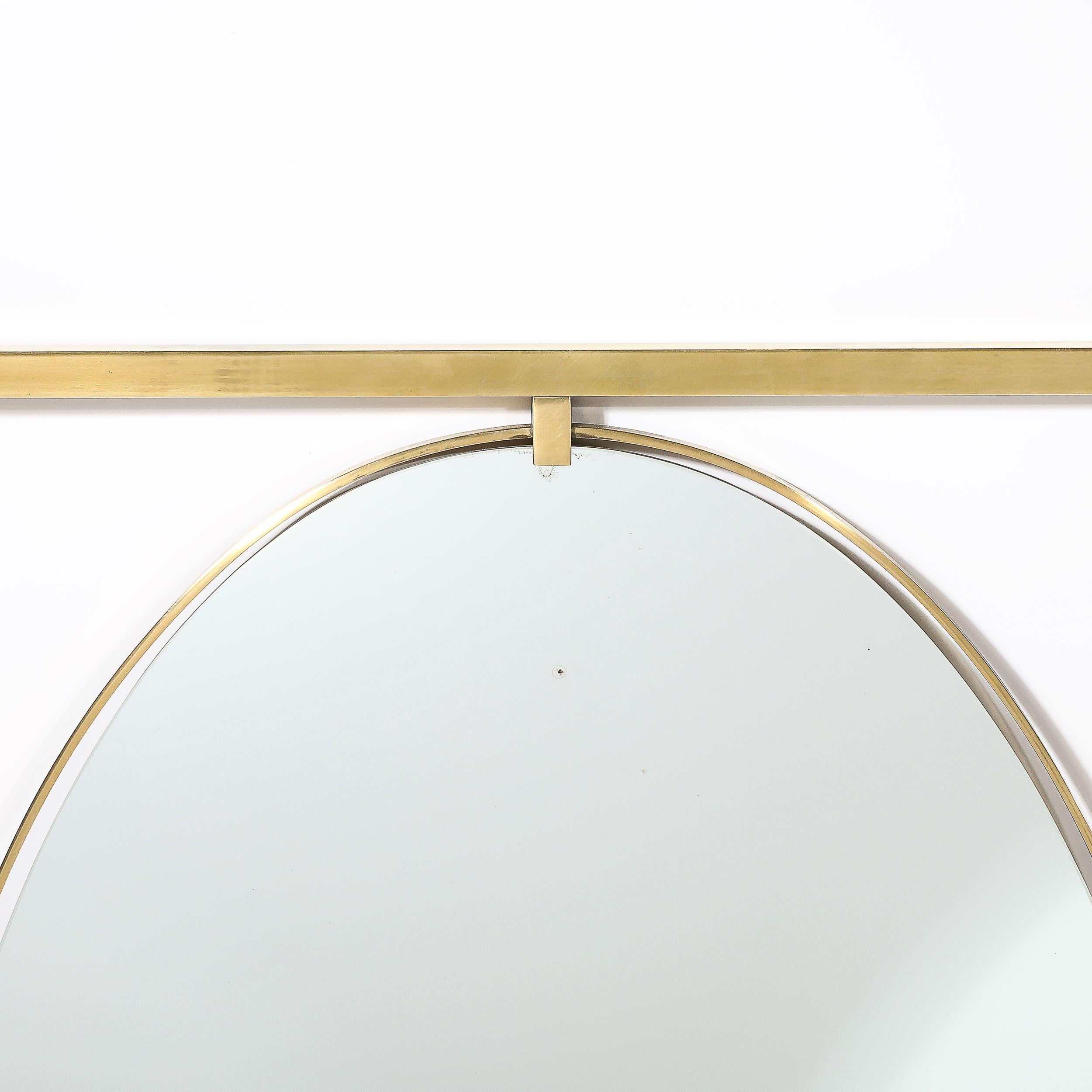 Mid-Century Polished Brass Rectilinear Open Frame Oval Mirror by John Widdicomb In Excellent Condition For Sale In New York, NY