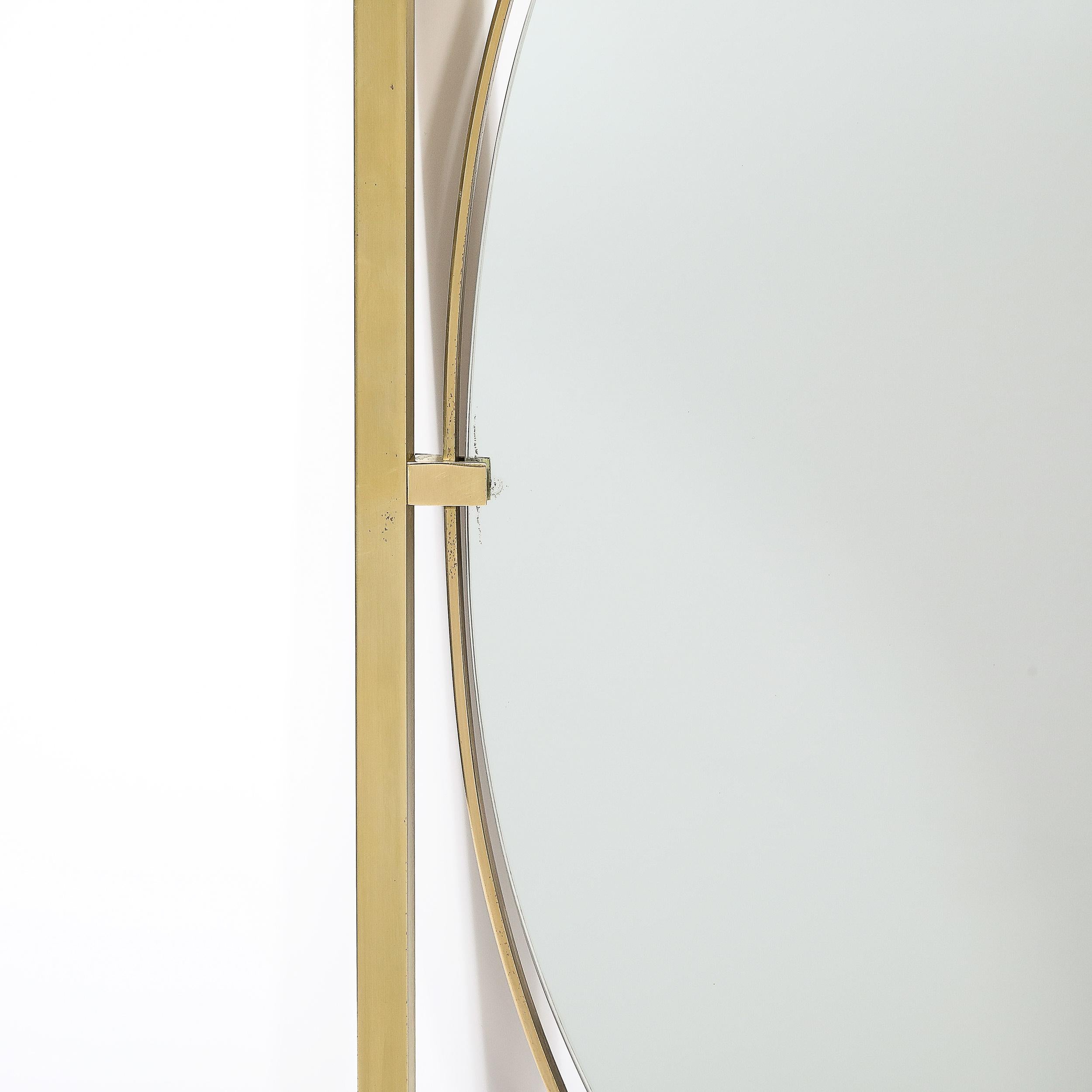 Mid-Century Polished Brass Rectilinear Open Frame Oval Mirror by John Widdicomb For Sale 2