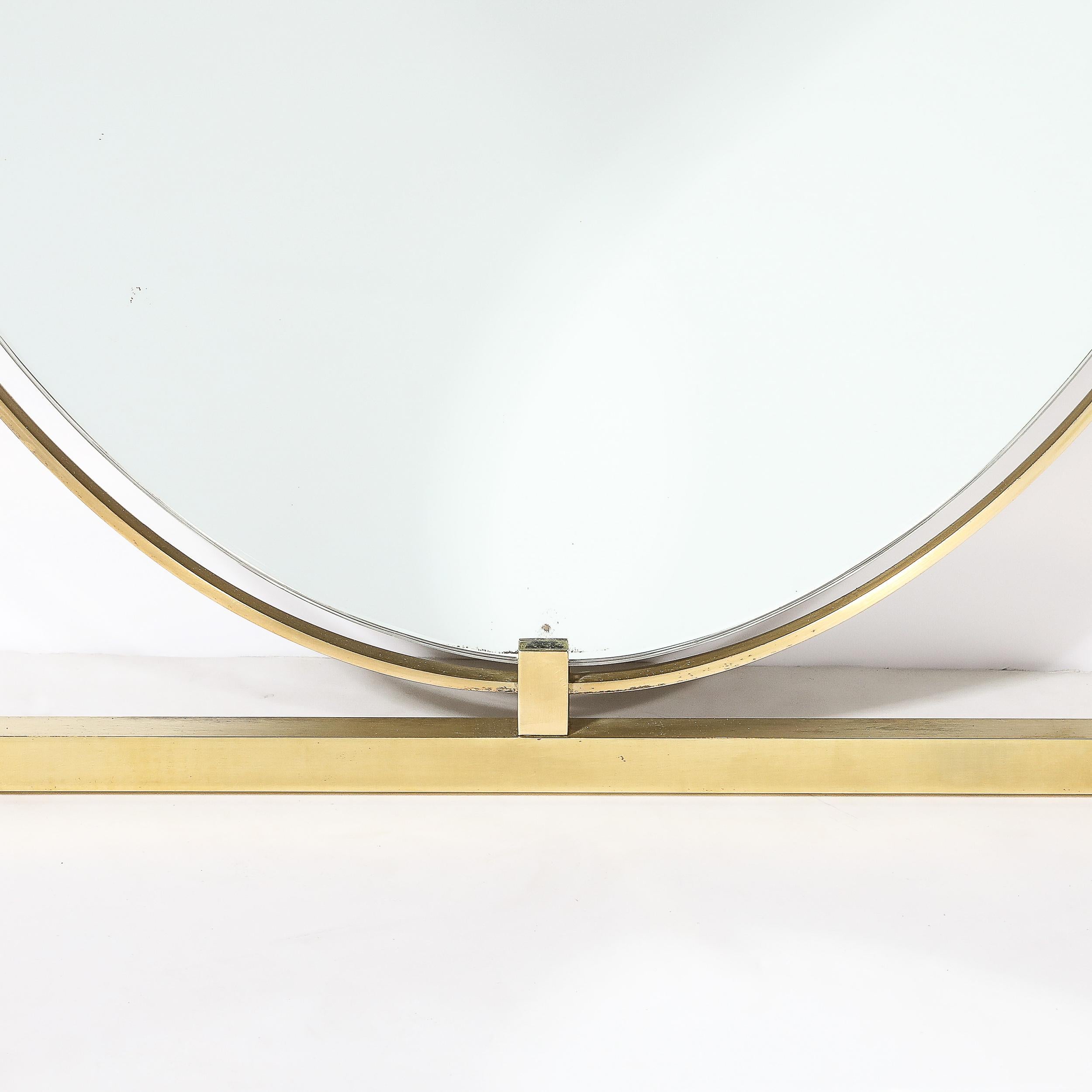 Mid-Century Polished Brass Rectilinear Open Frame Oval Mirror by John Widdicomb For Sale 3