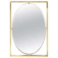 Mid-Century Polished Brass Rectilinear Open Frame Oval Mirror by John Widdicomb