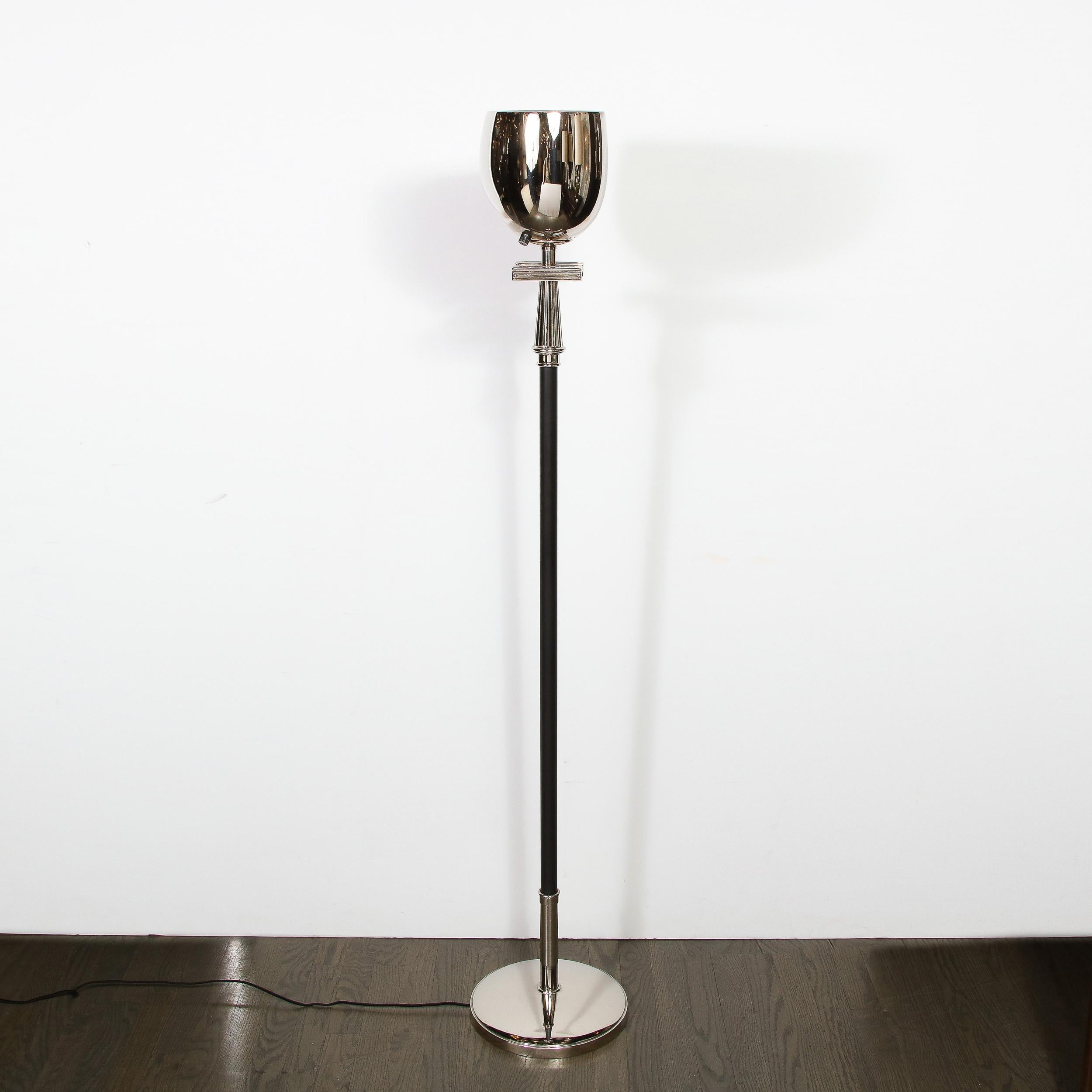 Midcentury Polished Nickel & Black Enamel Floor Lamp, Manner of Tommi Parzinger 4