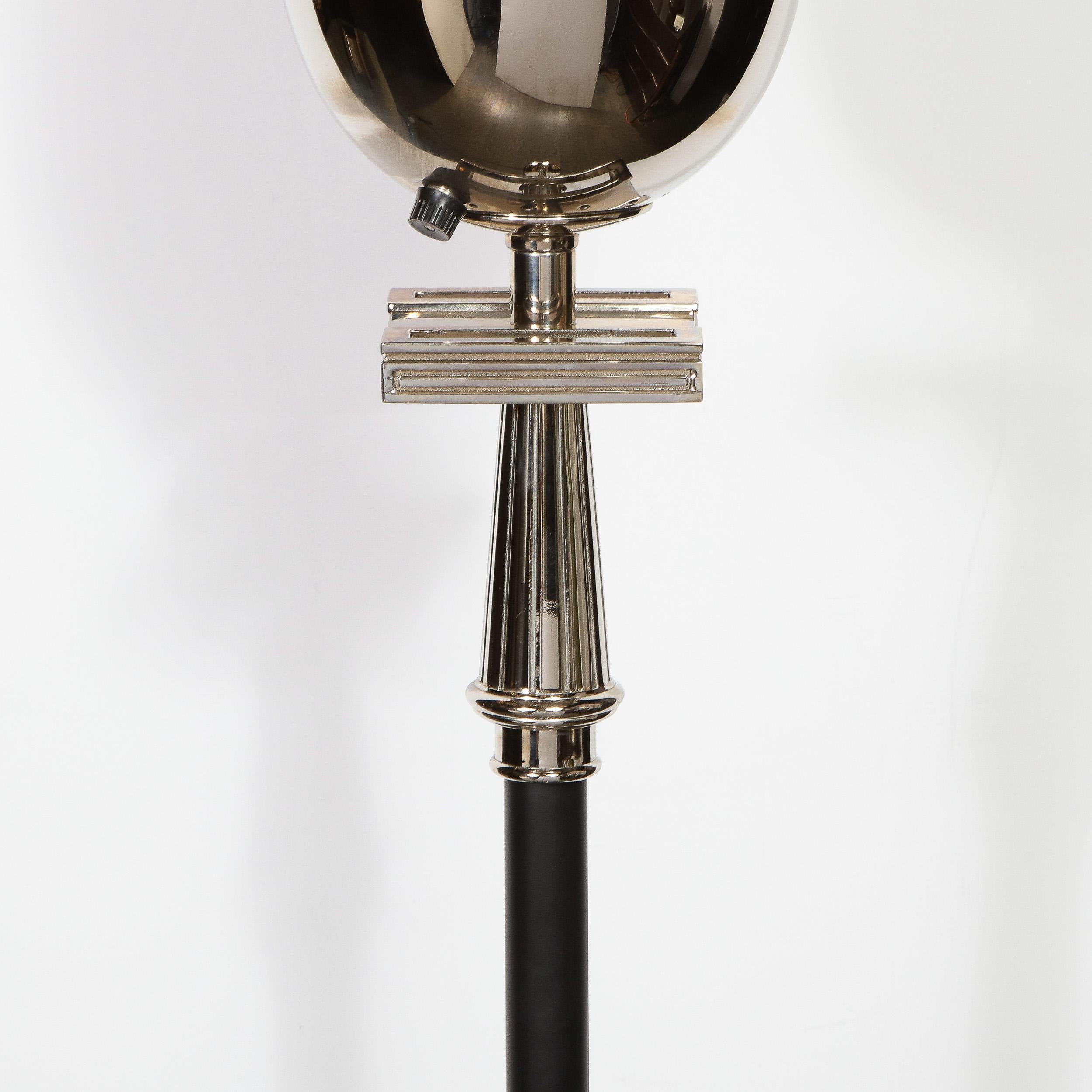 Midcentury Polished Nickel & Black Enamel Floor Lamp, Manner of Tommi Parzinger 5