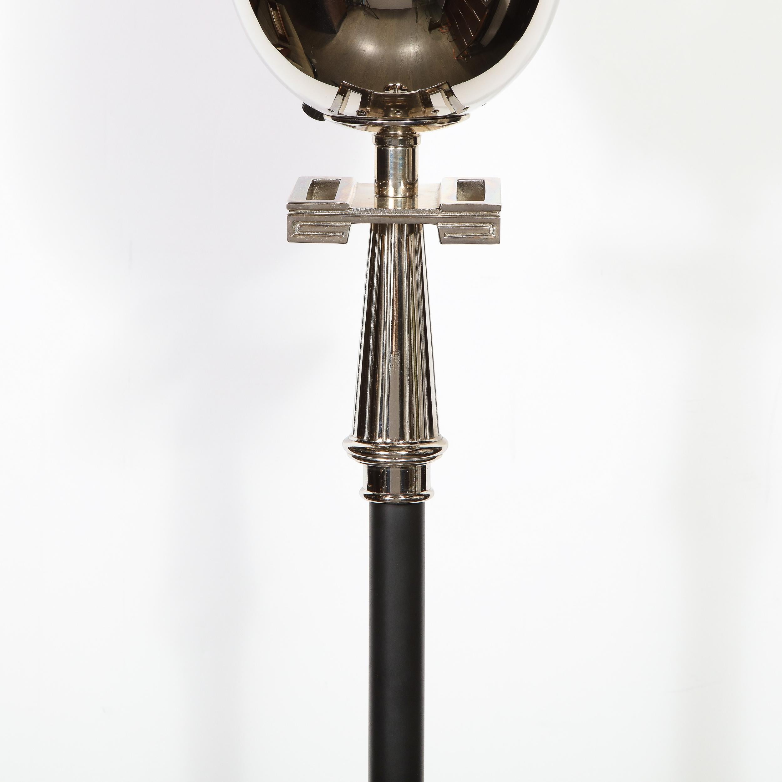 Mid-Century Modern Midcentury Polished Nickel & Black Enamel Floor Lamp, Manner of Tommi Parzinger