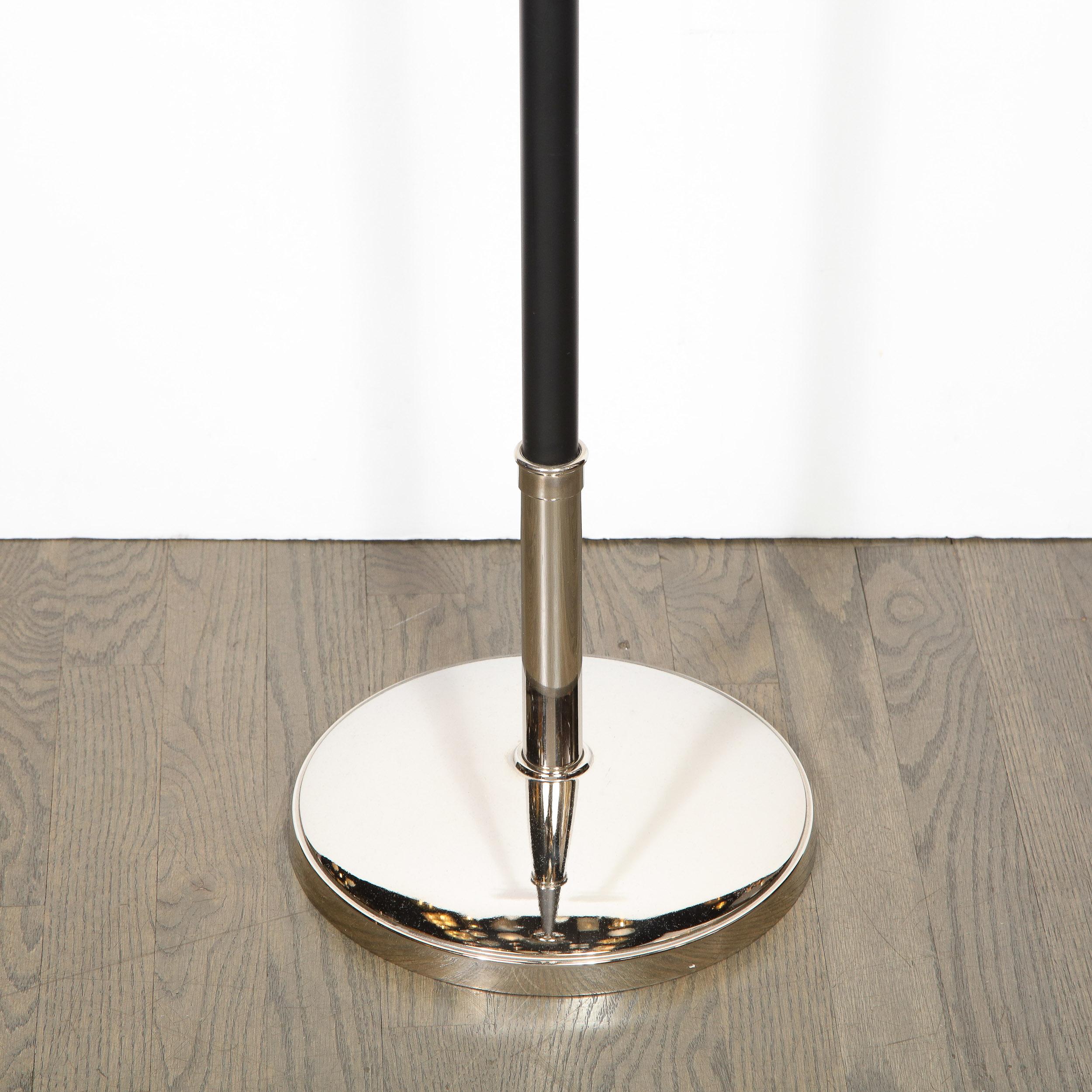 American Midcentury Polished Nickel & Black Enamel Floor Lamp, Manner of Tommi Parzinger
