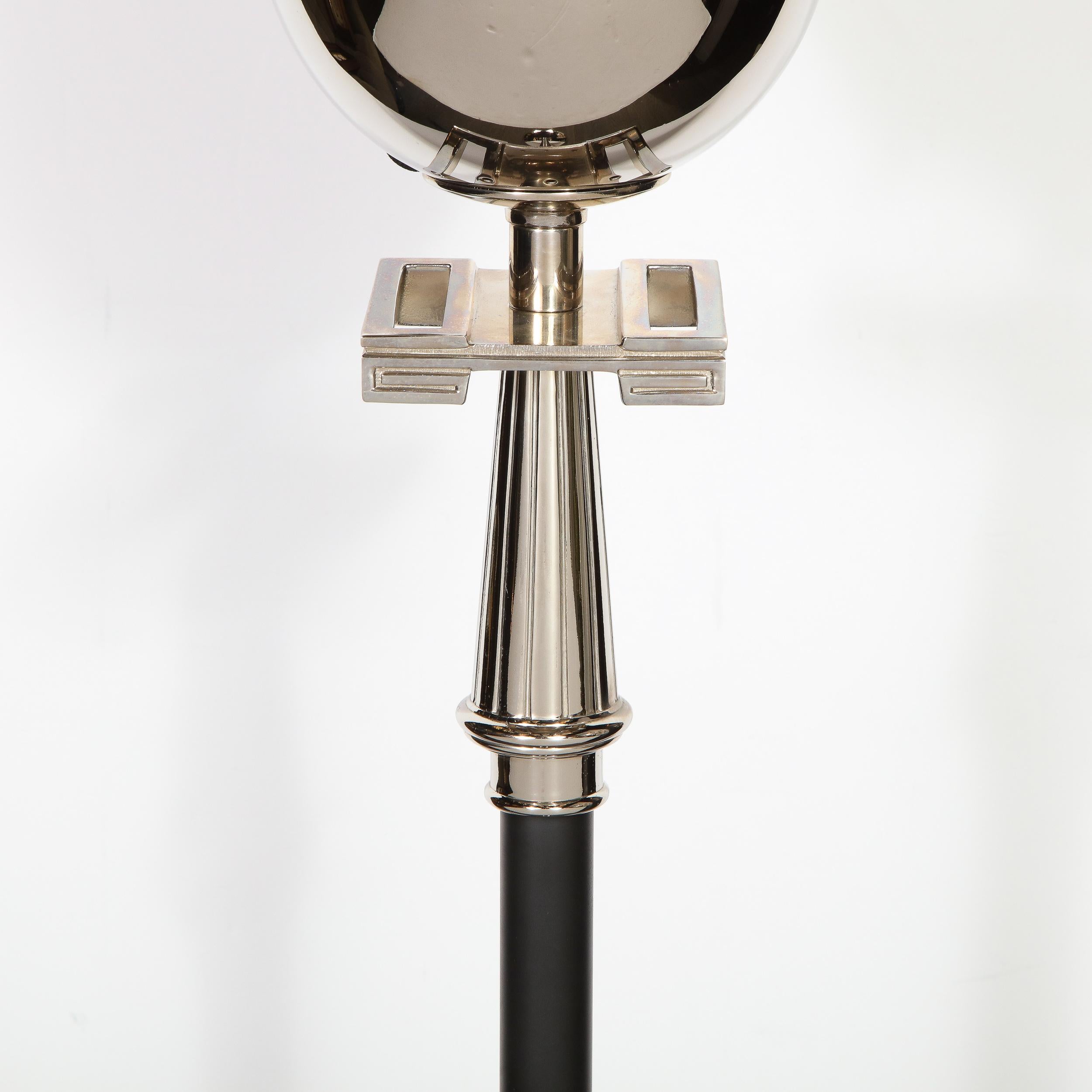 Midcentury Polished Nickel & Black Enamel Floor Lamp, Manner of Tommi Parzinger In Excellent Condition In New York, NY