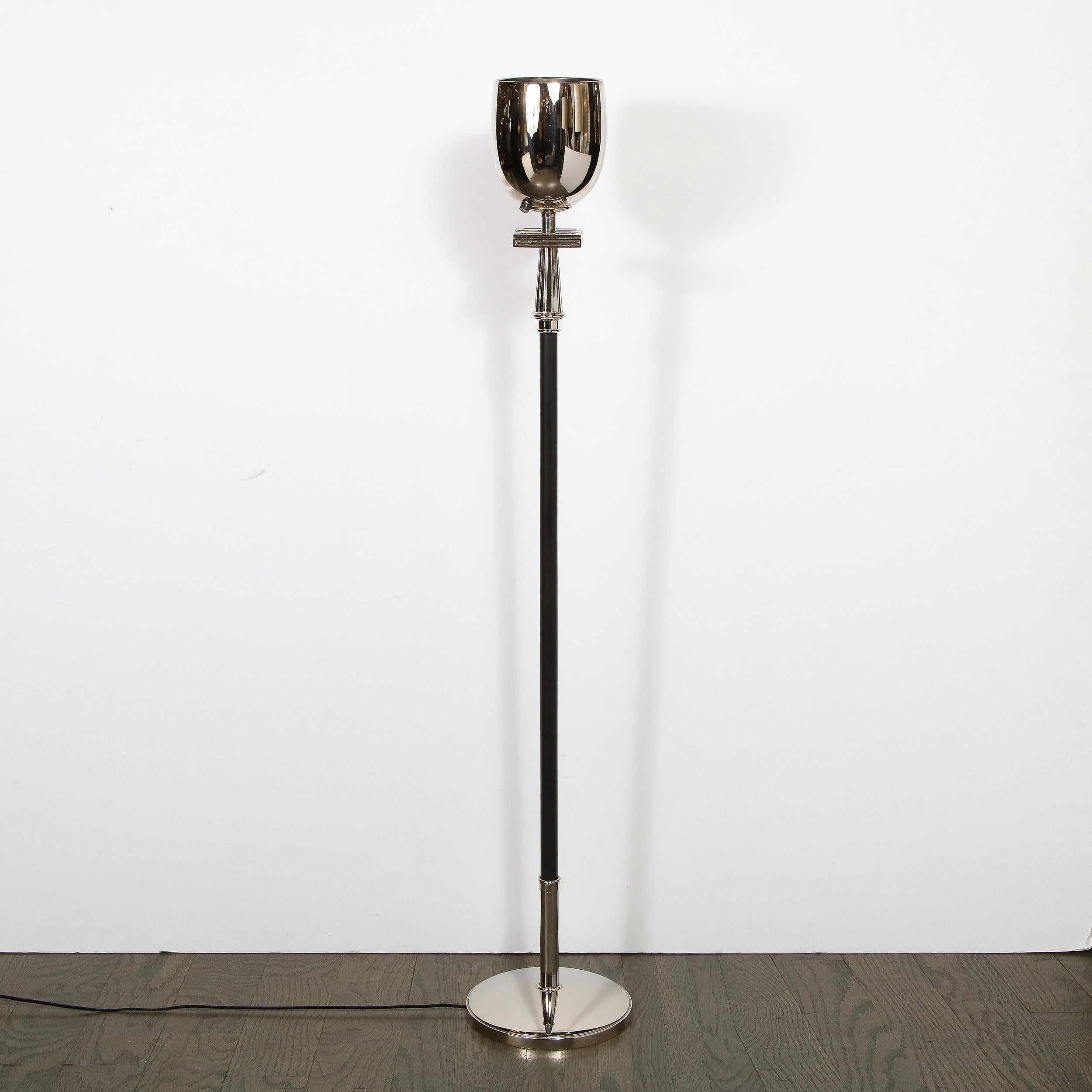 Midcentury Polished Nickel & Black Enamel Floor Lamp, Manner of Tommi Parzinger 3