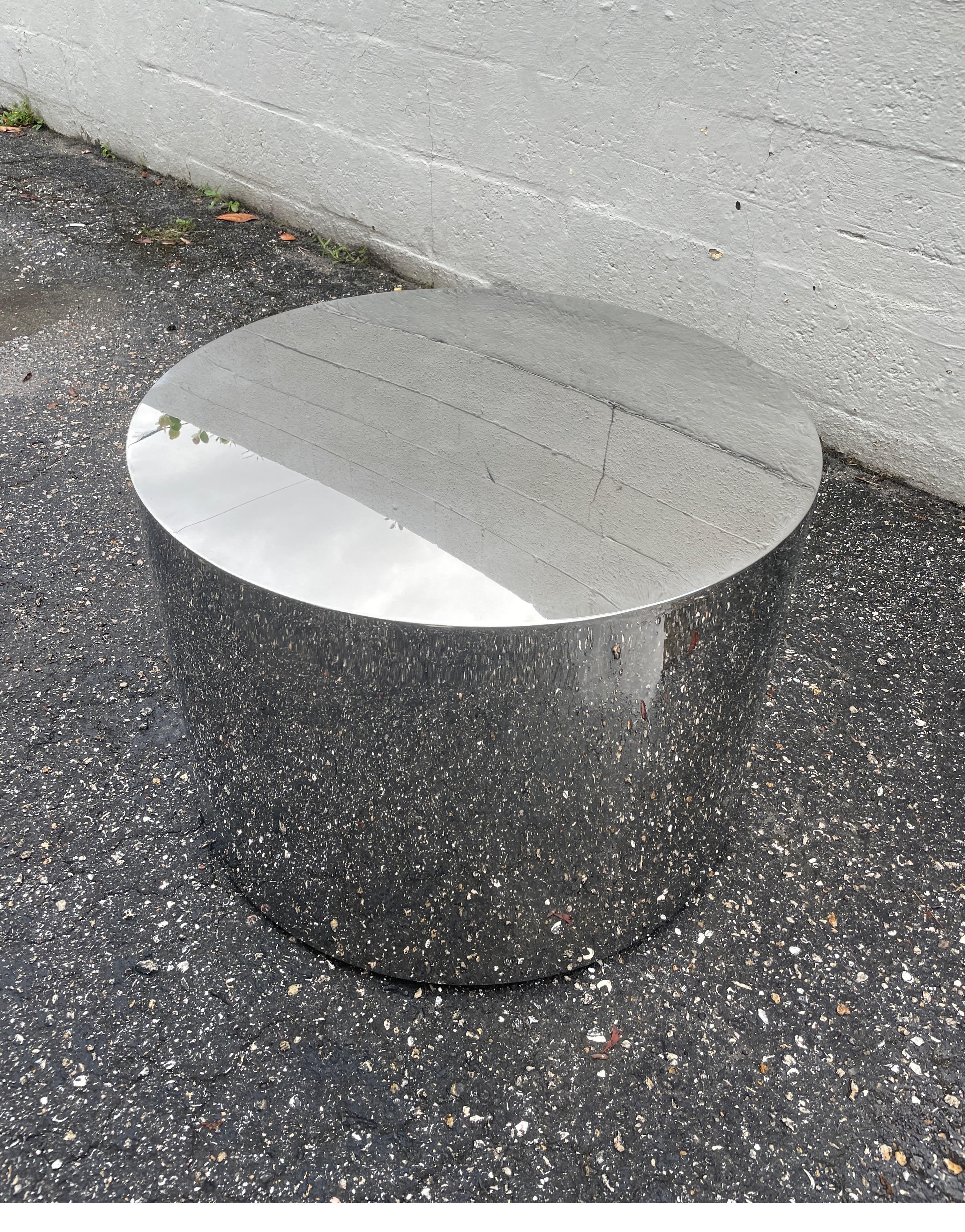 Mid Century Polished Stainless Steel Drum Table  2