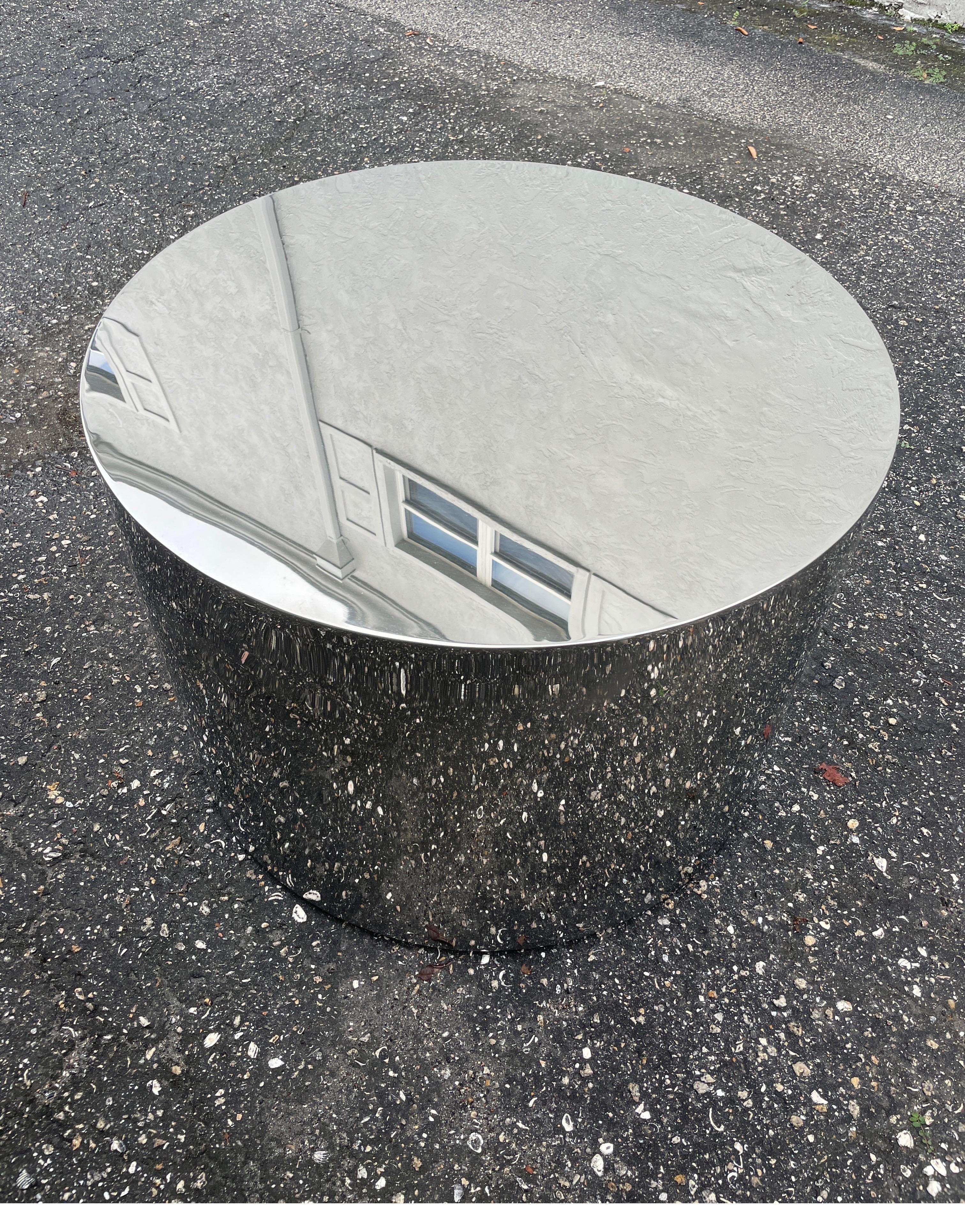 Mid Century Polished Stainless Steel Drum Table  3