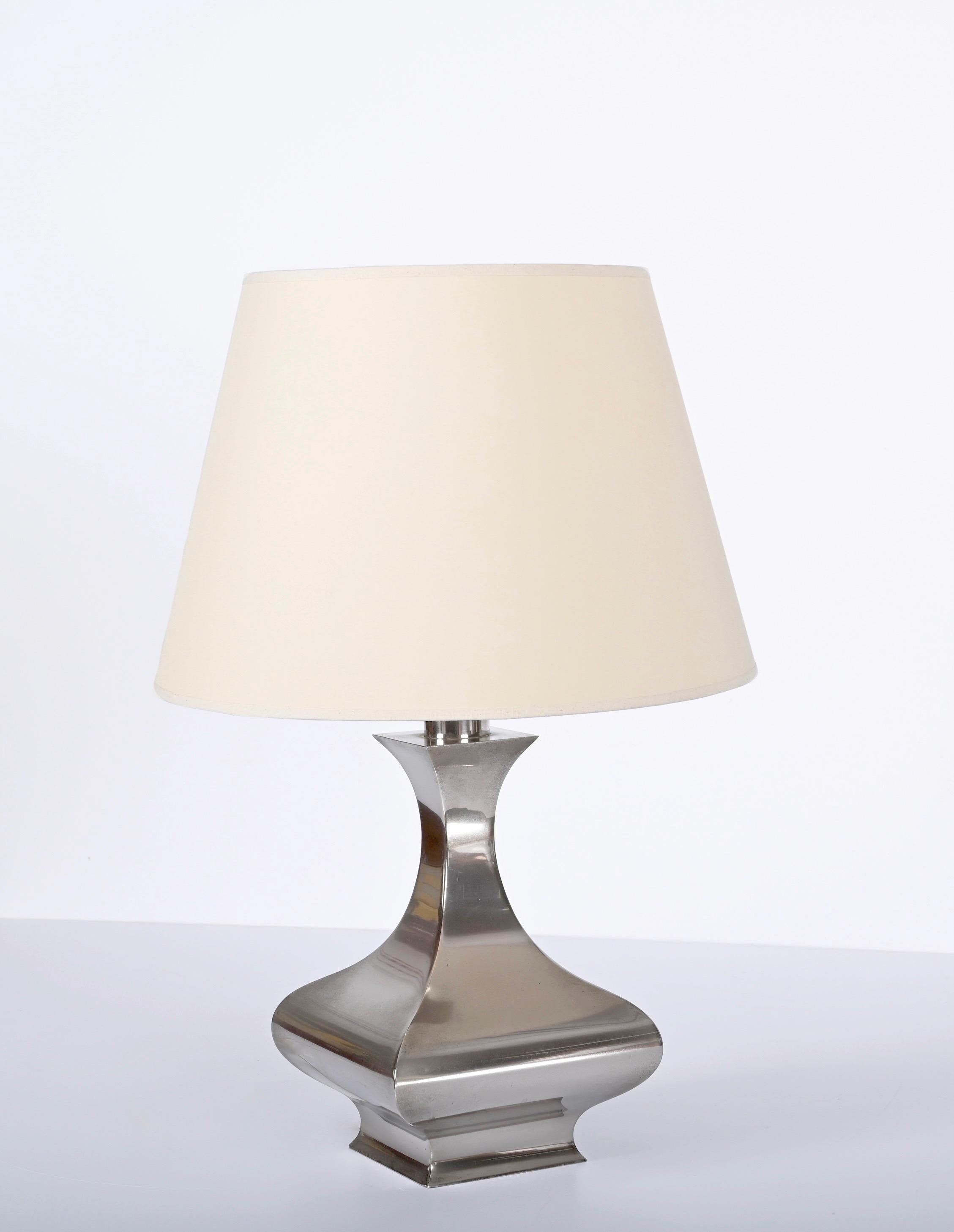 French Mid-Century Polished Stainless Steel Table Lamp by Maria Pergay, France 1970s