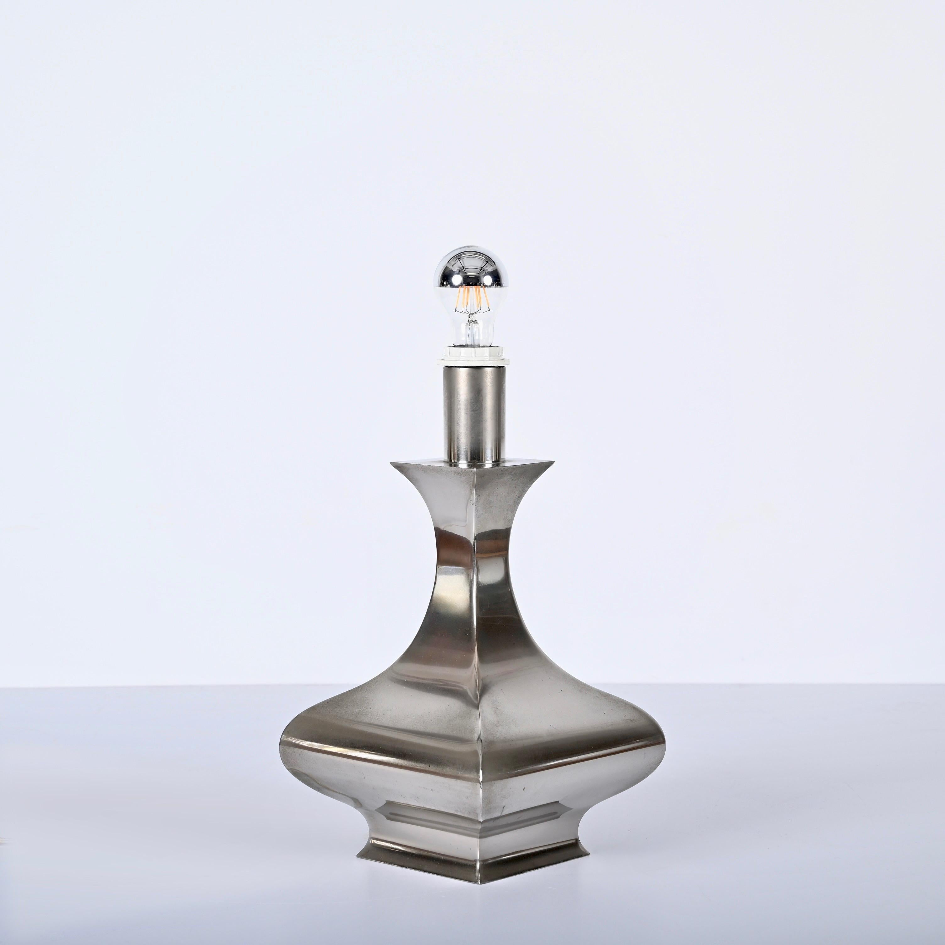 Metal Mid-Century Polished Stainless Steel Table Lamp by Maria Pergay, France 1970s