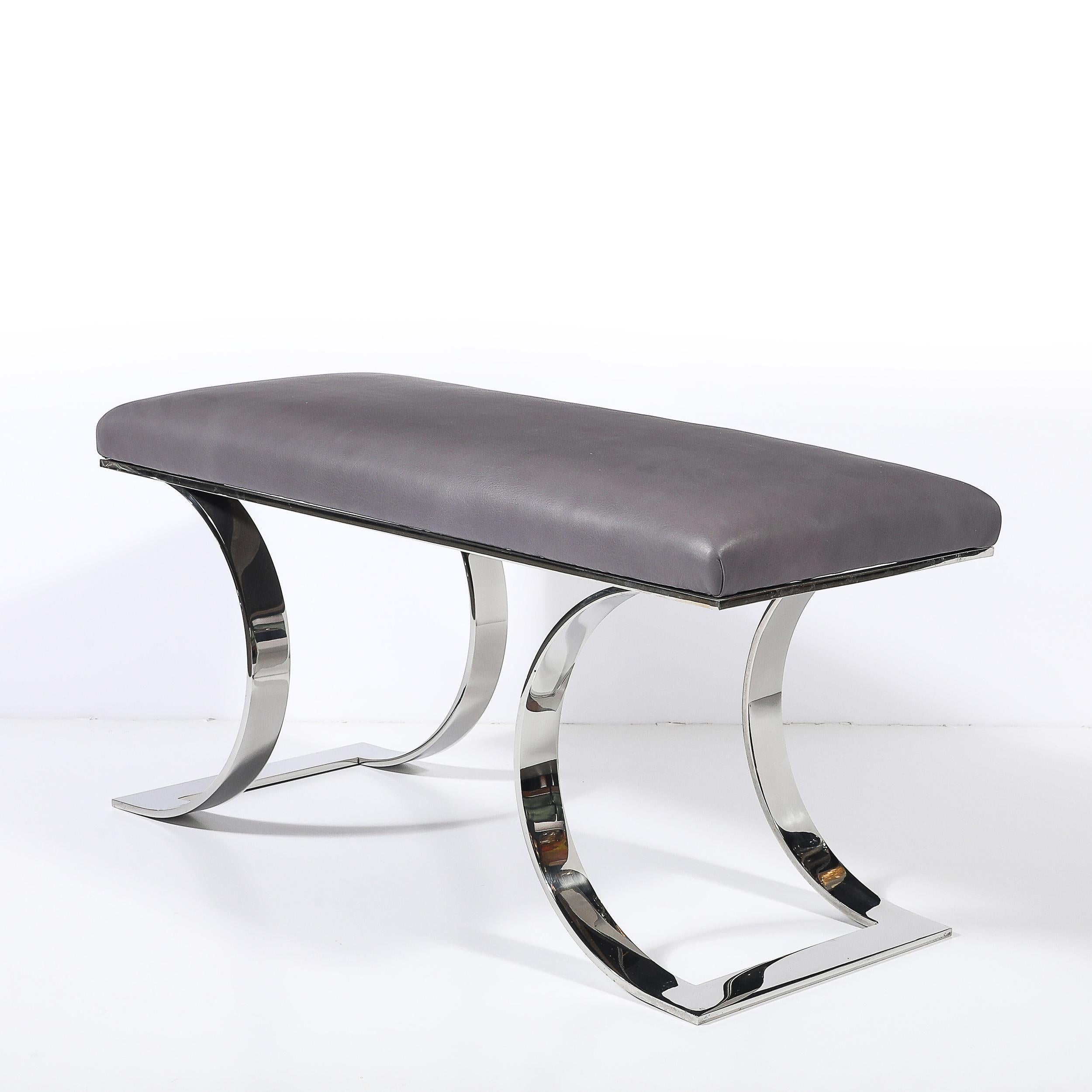 Mid-Century Polished  Banc JMF en cuir Steele & Holly par Karl Springer en vente 3