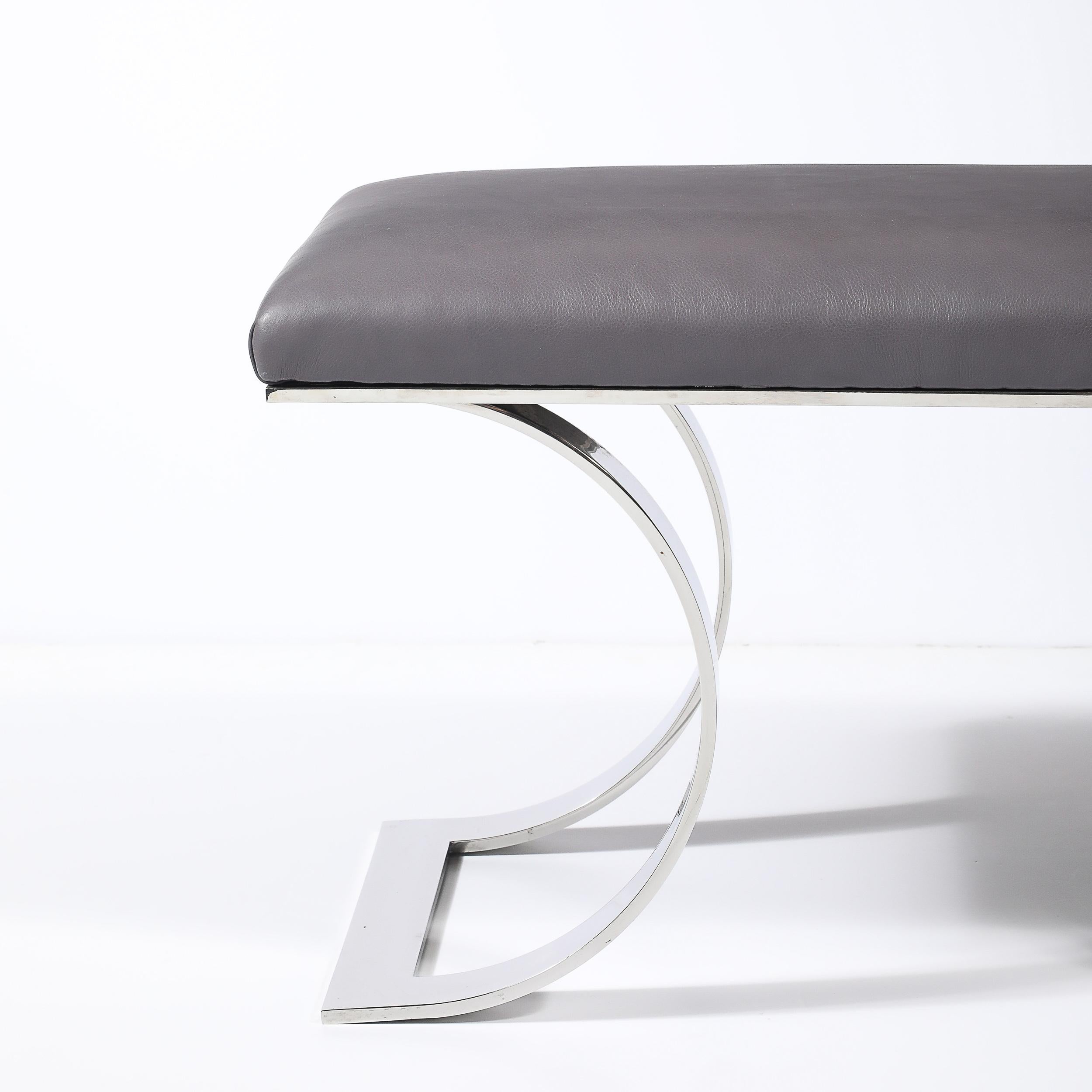 Mid-Century Modern Mid-Century Polished  Banc JMF en cuir Steele & Holly par Karl Springer en vente