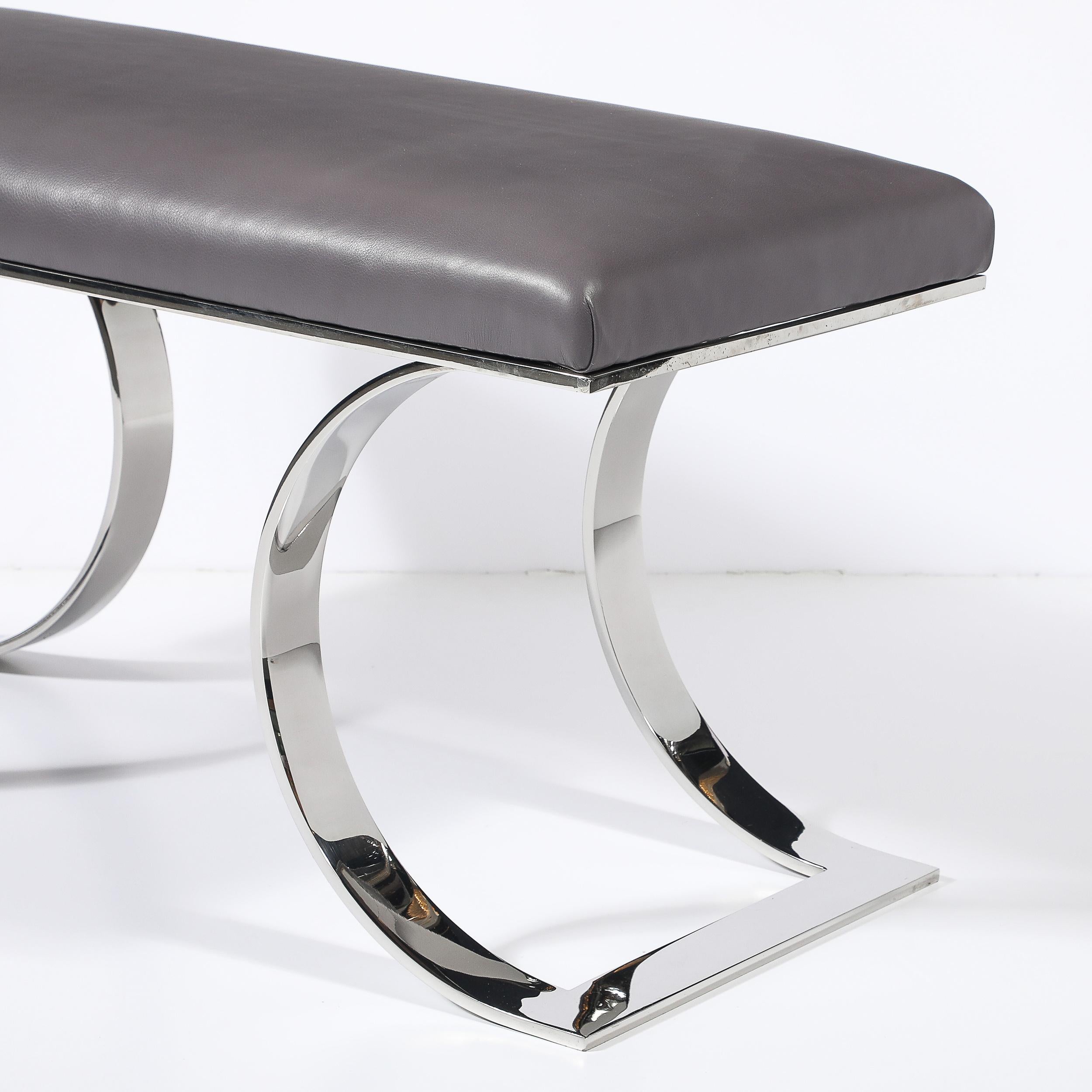 Américain Mid-Century Polished  Banc JMF en cuir Steele & Holly par Karl Springer en vente