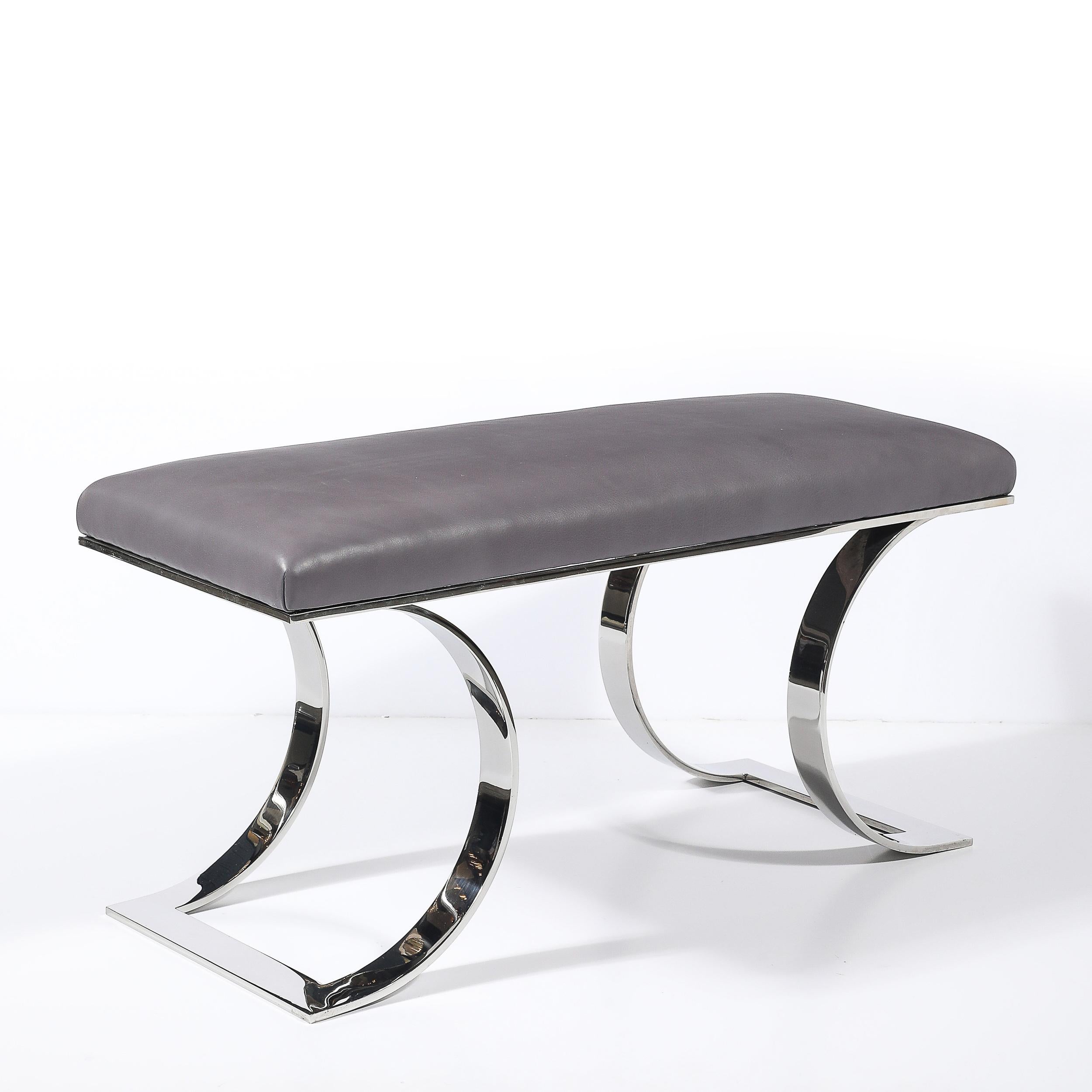 Fin du 20e siècle Mid-Century Polished  Banc JMF en cuir Steele & Holly par Karl Springer en vente
