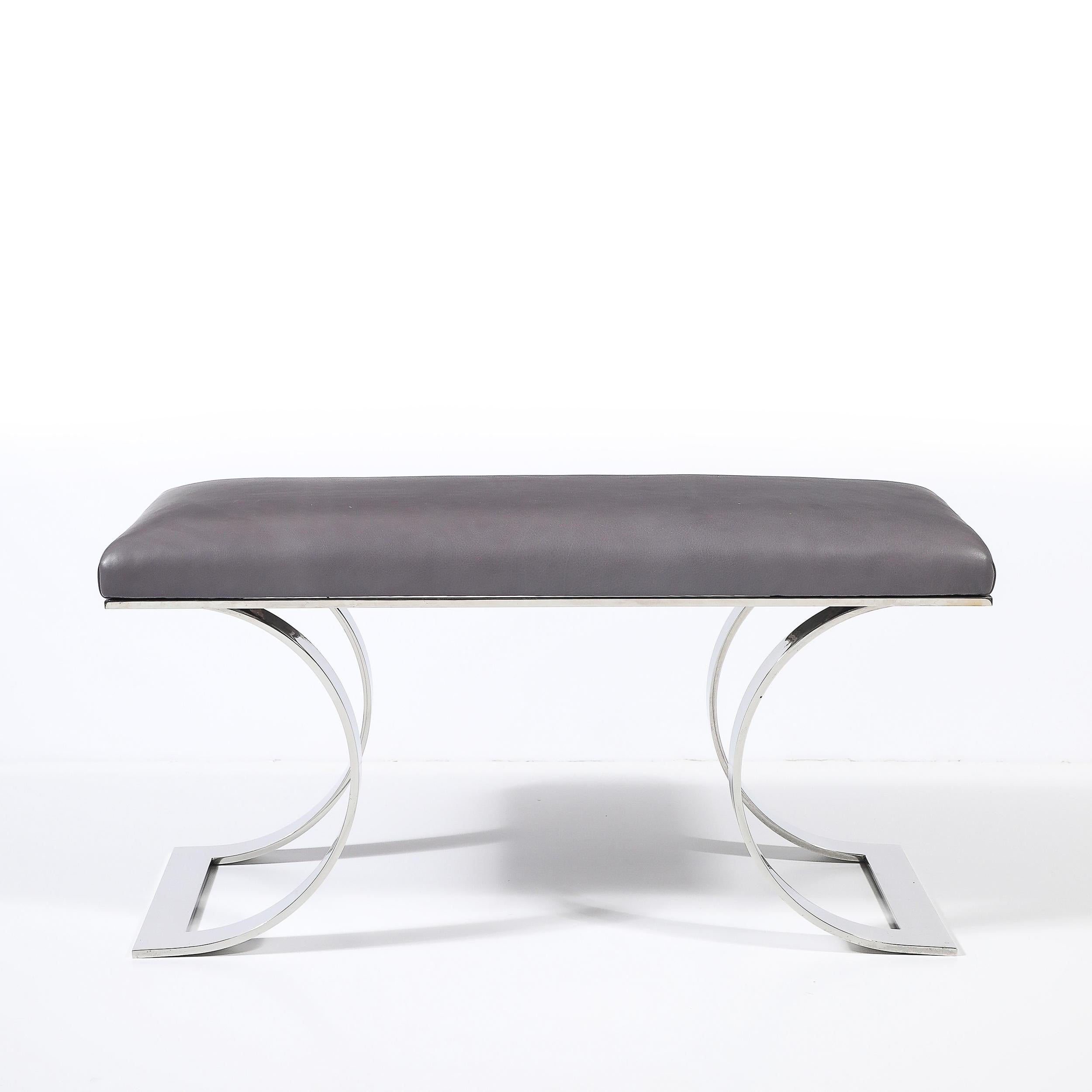 Cuir Mid-Century Polished  Banc JMF en cuir Steele & Holly par Karl Springer en vente