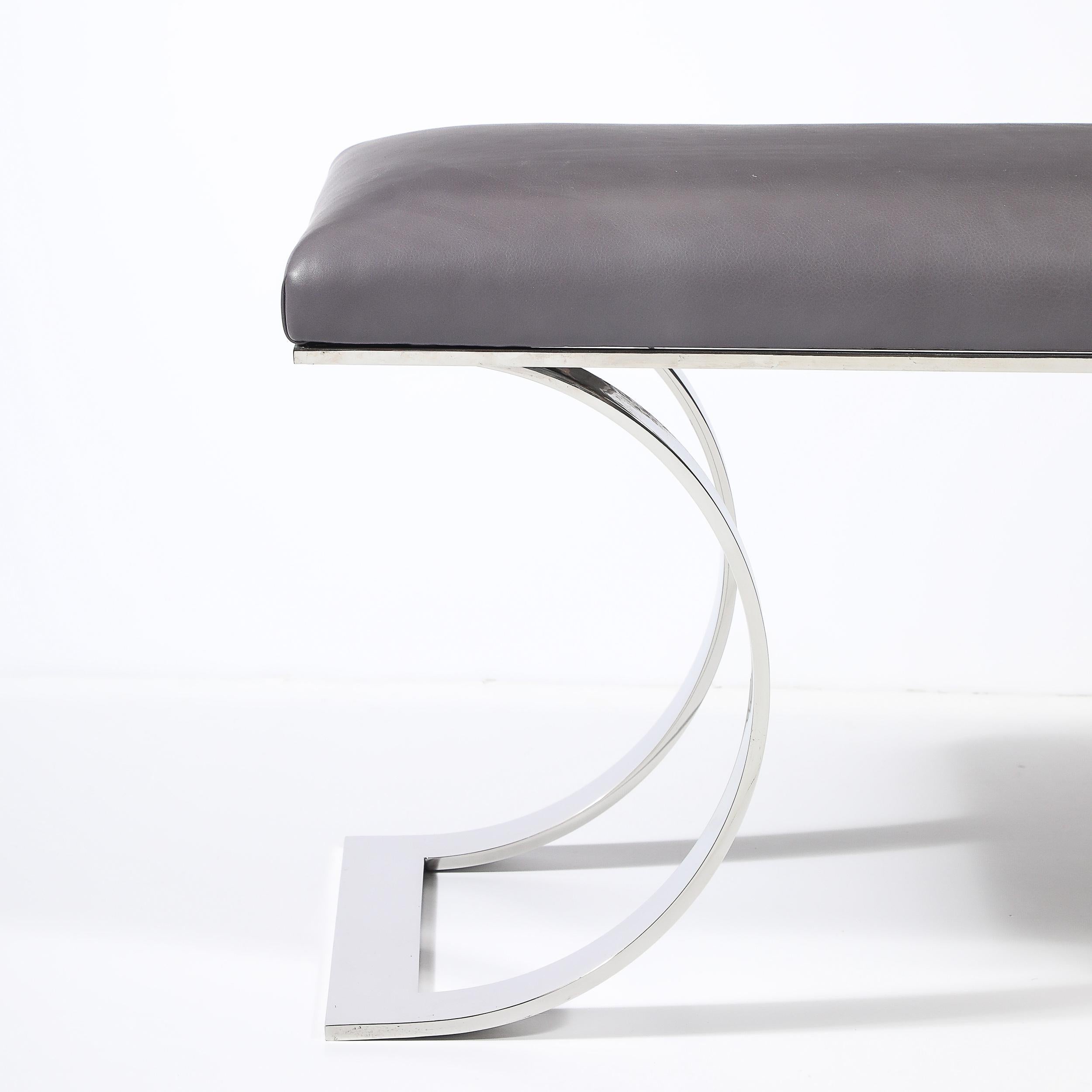 Mid-Century Polished  Banc JMF en cuir Steele & Holly par Karl Springer en vente 1