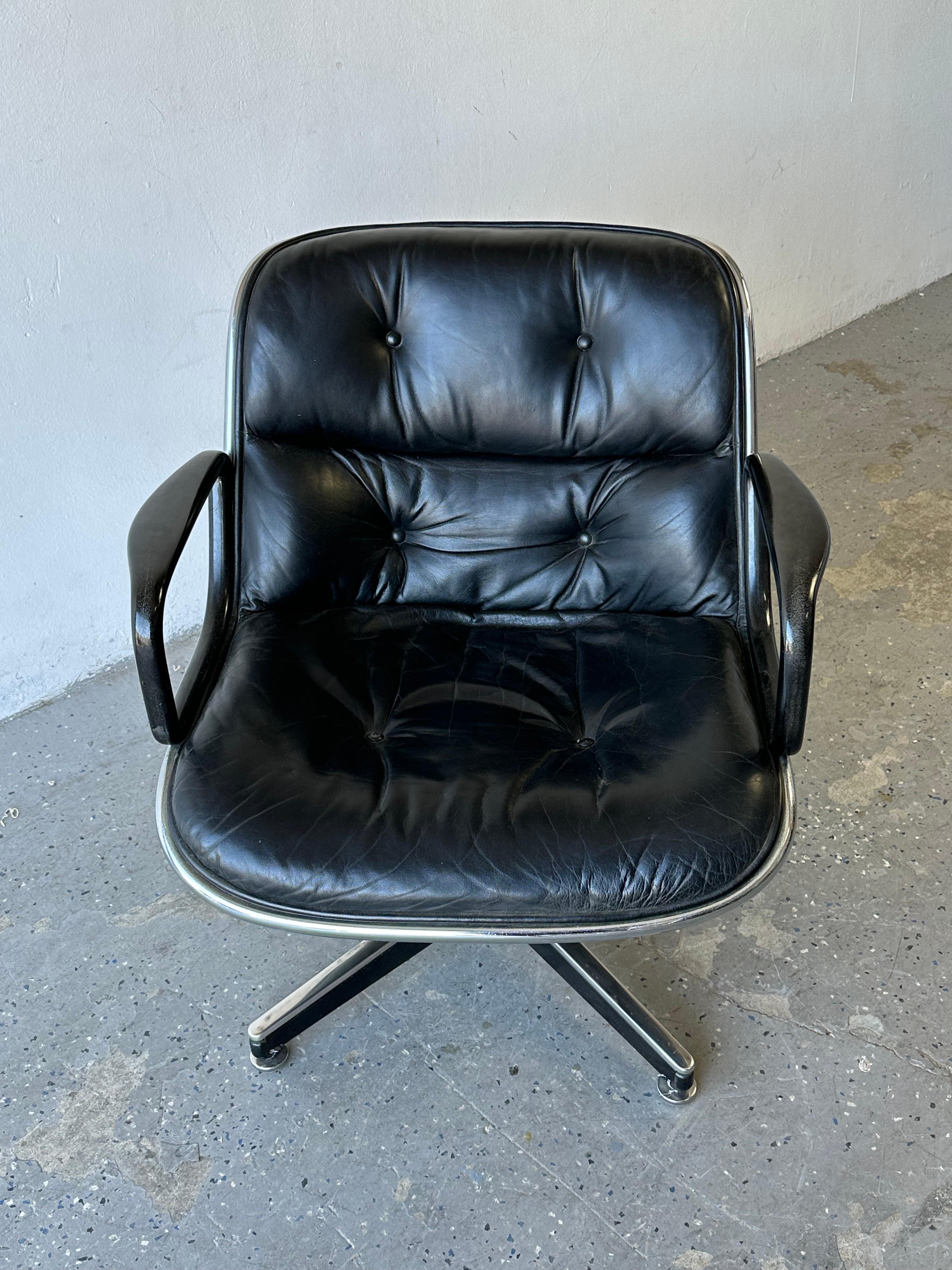 American Midcentury Pollock Executive Chair / Knoll, Leather and Chrome