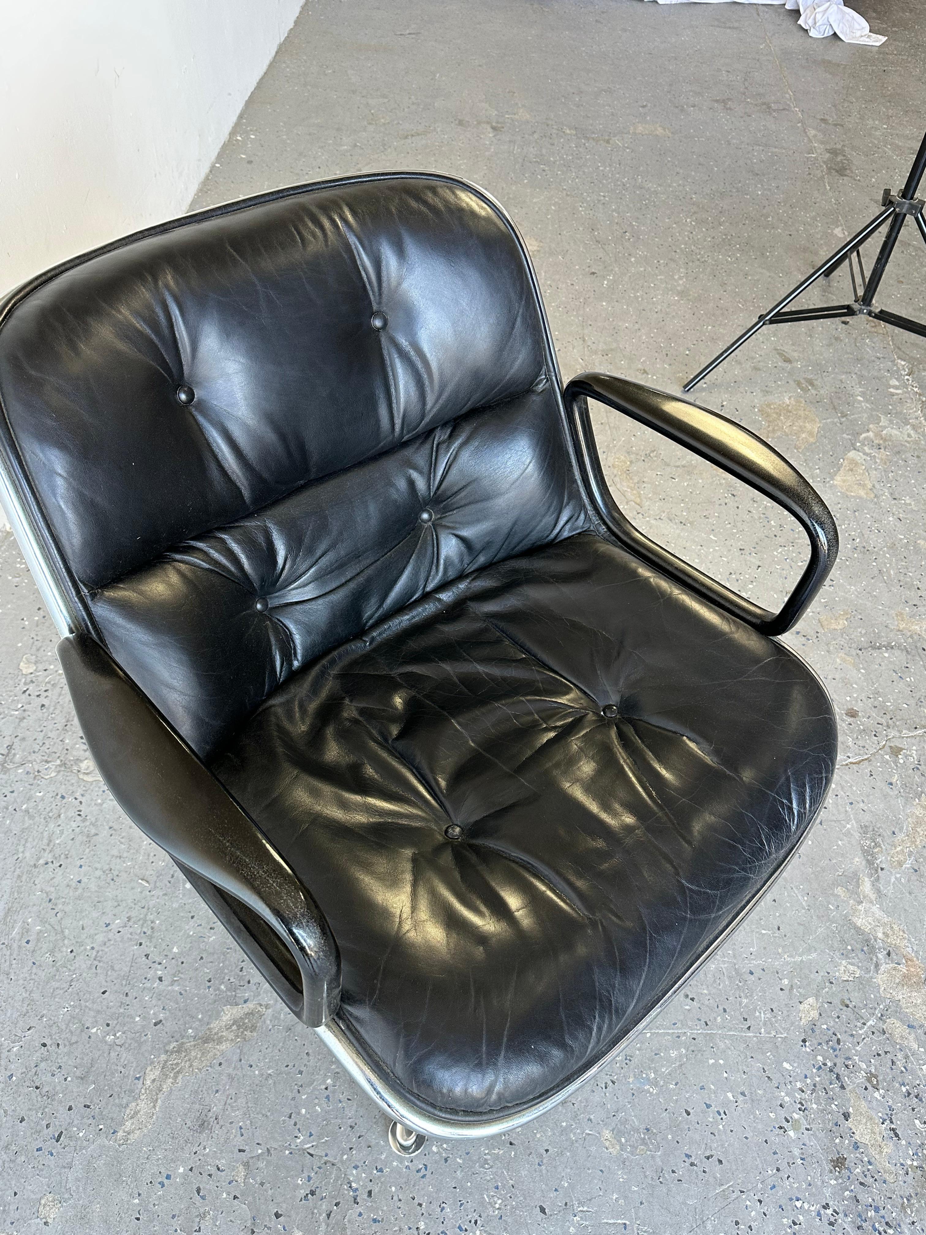 Midcentury Pollock Executive Chair / Knoll, Leather and Chrome In Good Condition In Las Vegas, NV