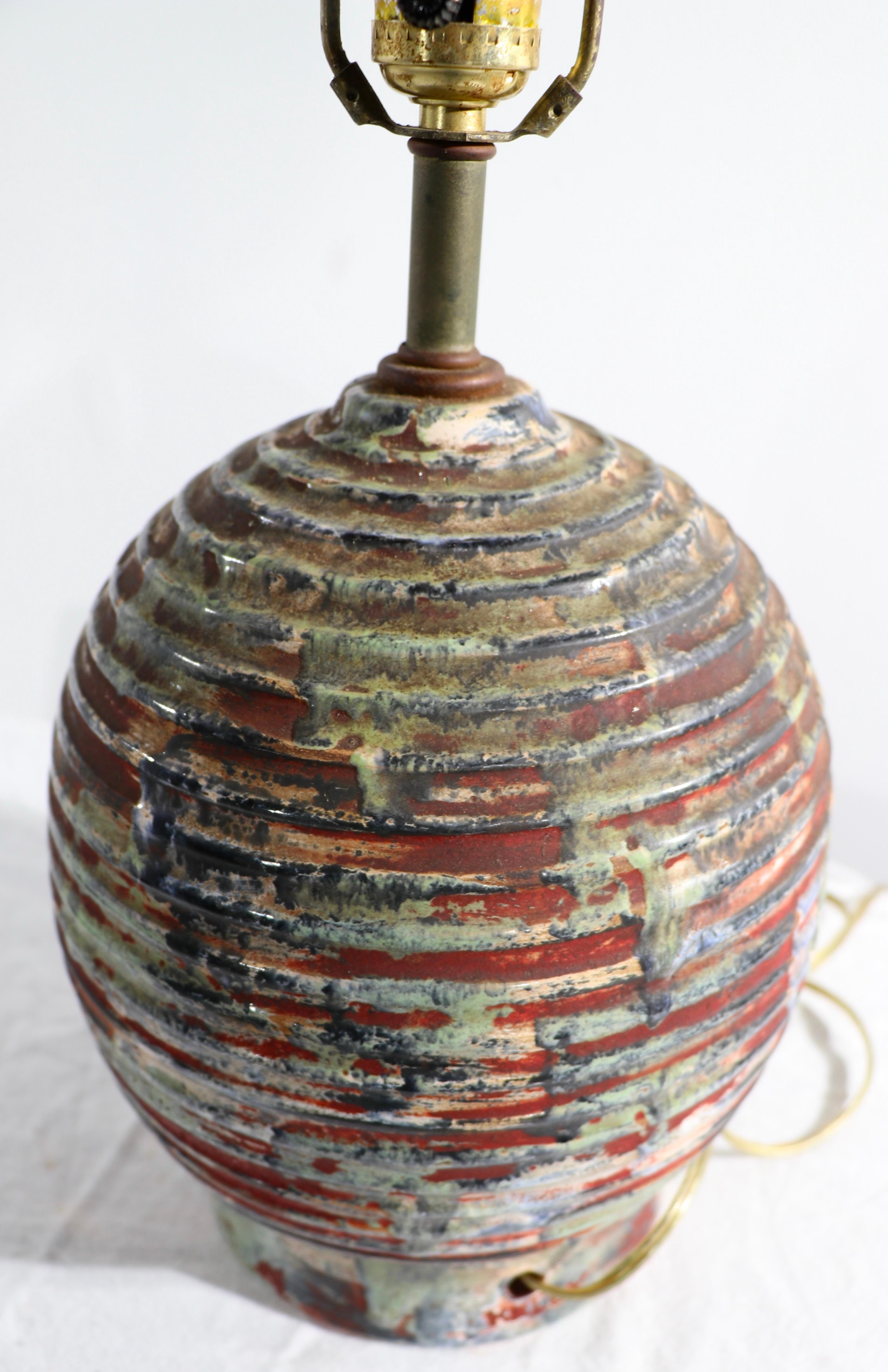 Mid Century Polychrome Ceramic Table Lamp by Kelby In Good Condition For Sale In New York, NY