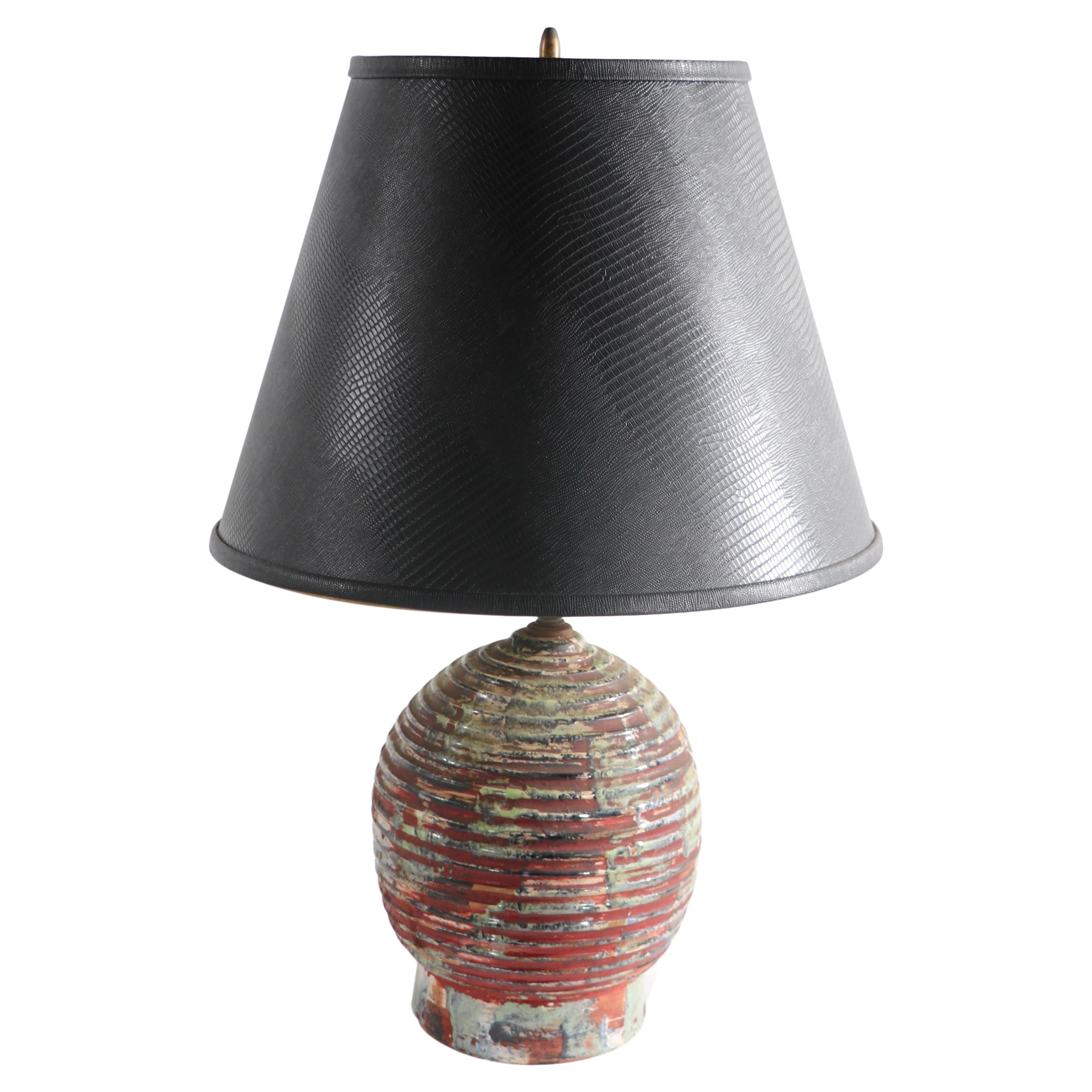 Lampada da tavolo in ceramica policroma di Kelby, metà del secolo scorso