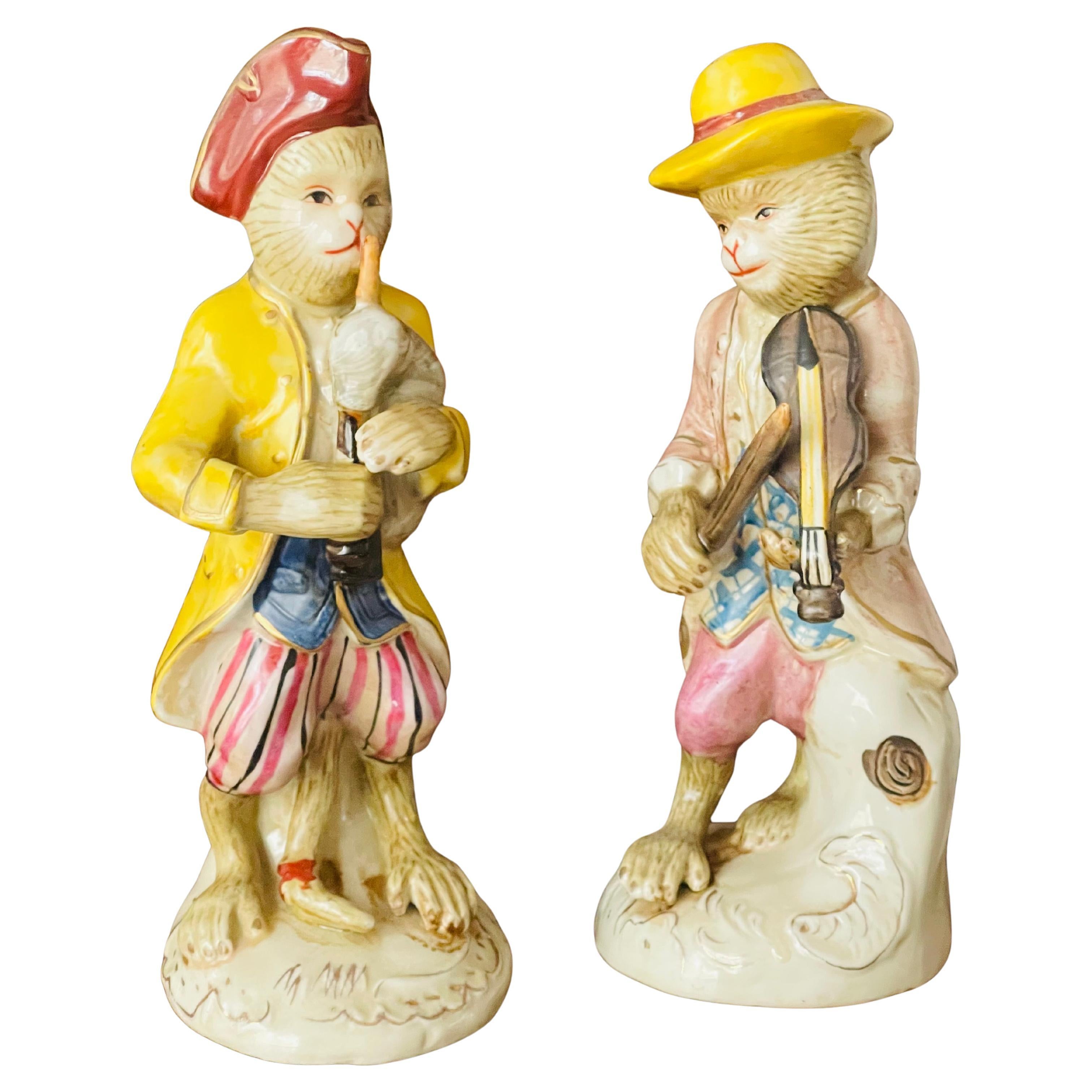 Mid Century Polychrome Ceramics Monkey Musicians Figurines For Sale