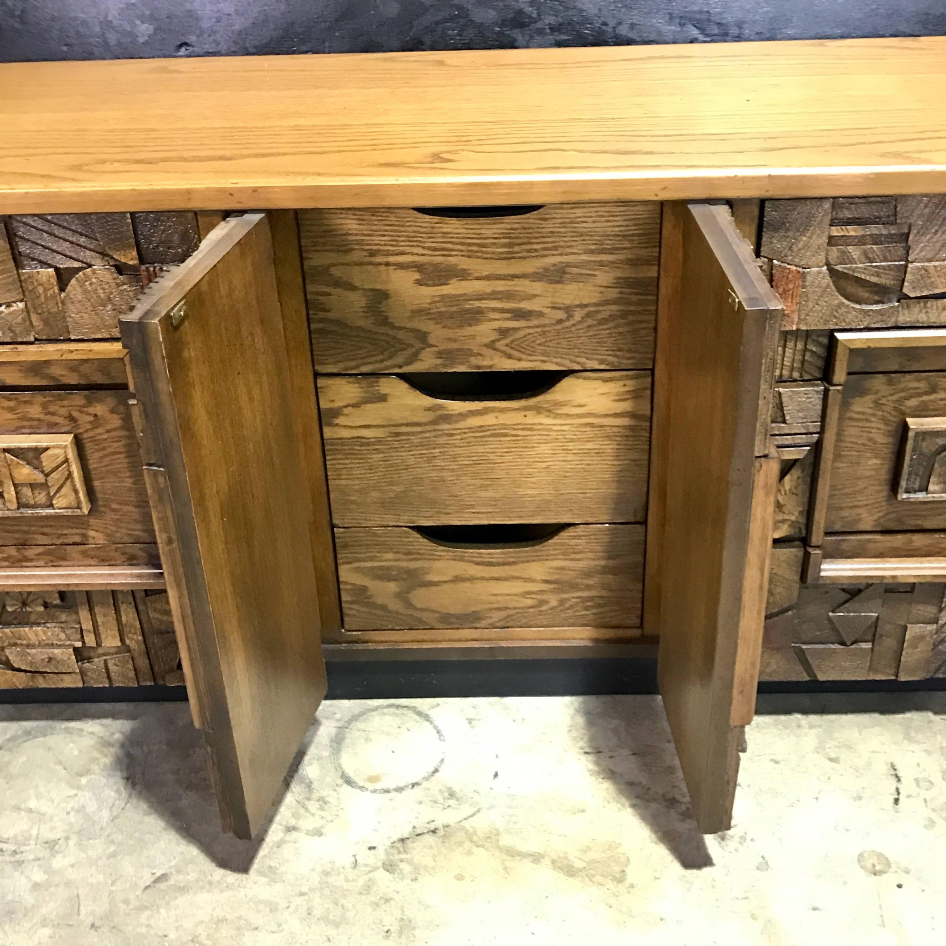 Midcentury Polychromed Brutalist Credenza In Good Condition In West Palm Beach, FL