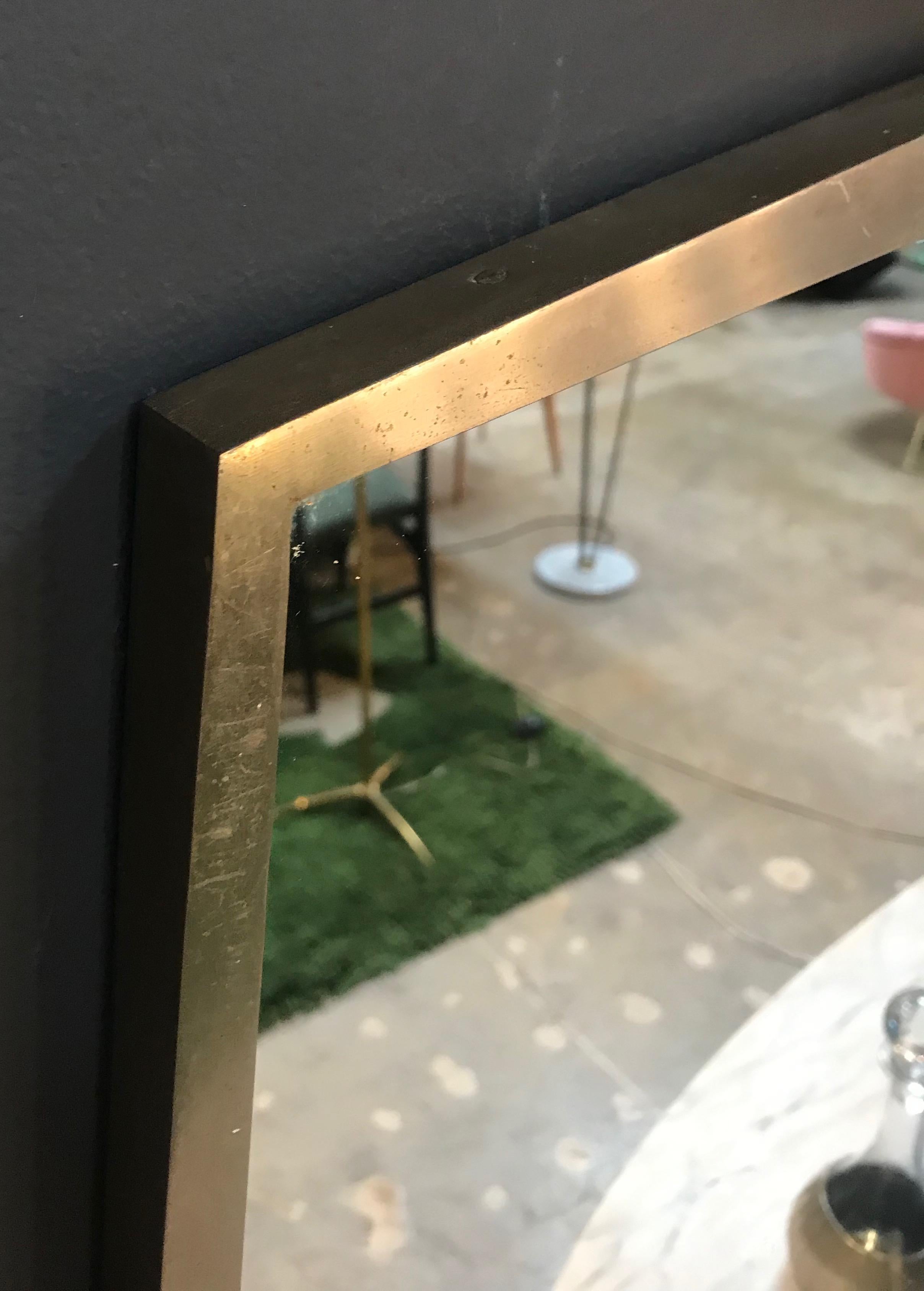 Midcentury Polygonal Minimal Brass Mirror, Italy, 1950s 1