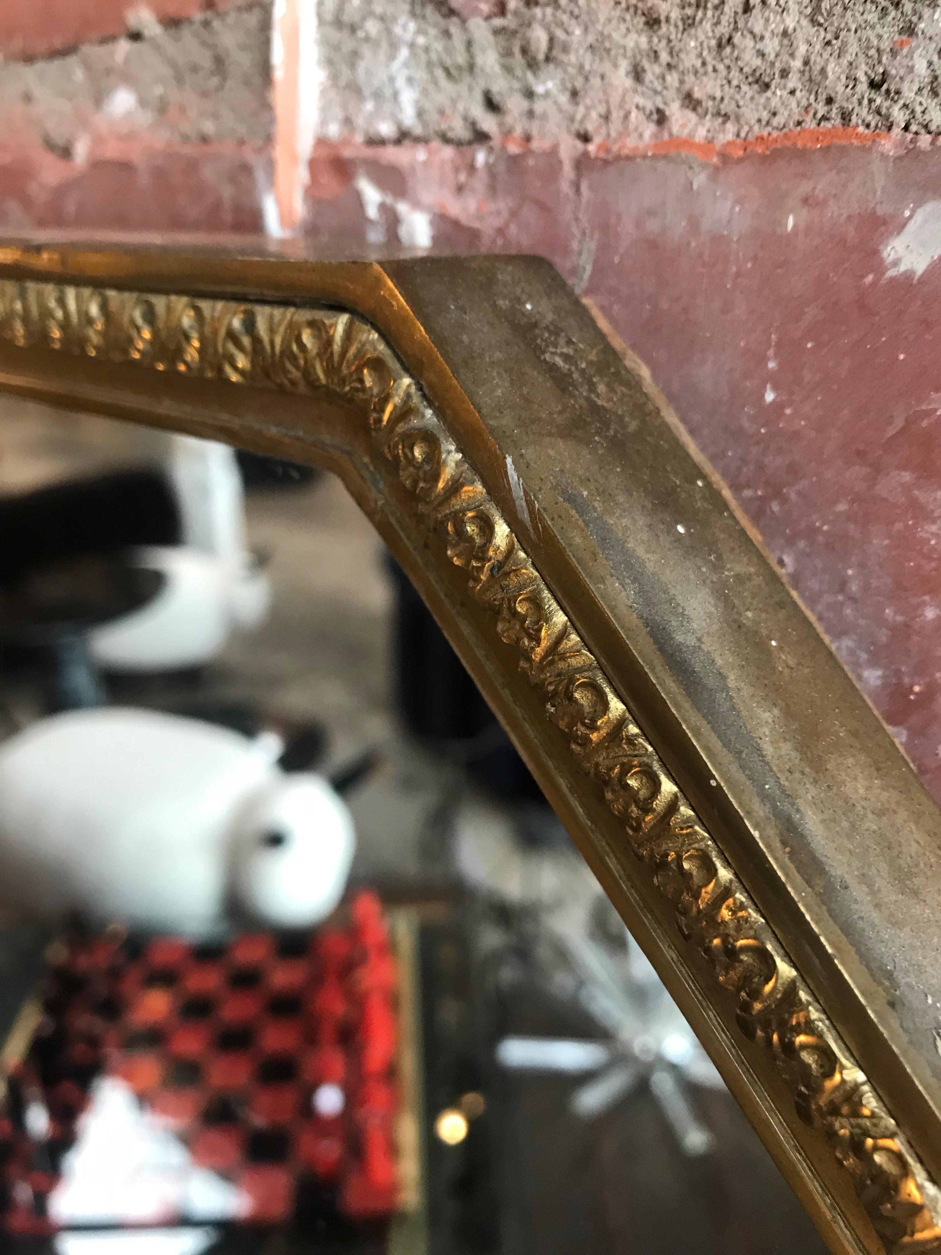 Midcentury Polygonal Thick Brass Framed Wall Mirror, Italy, 1950s In Good Condition In Los Angeles, CA