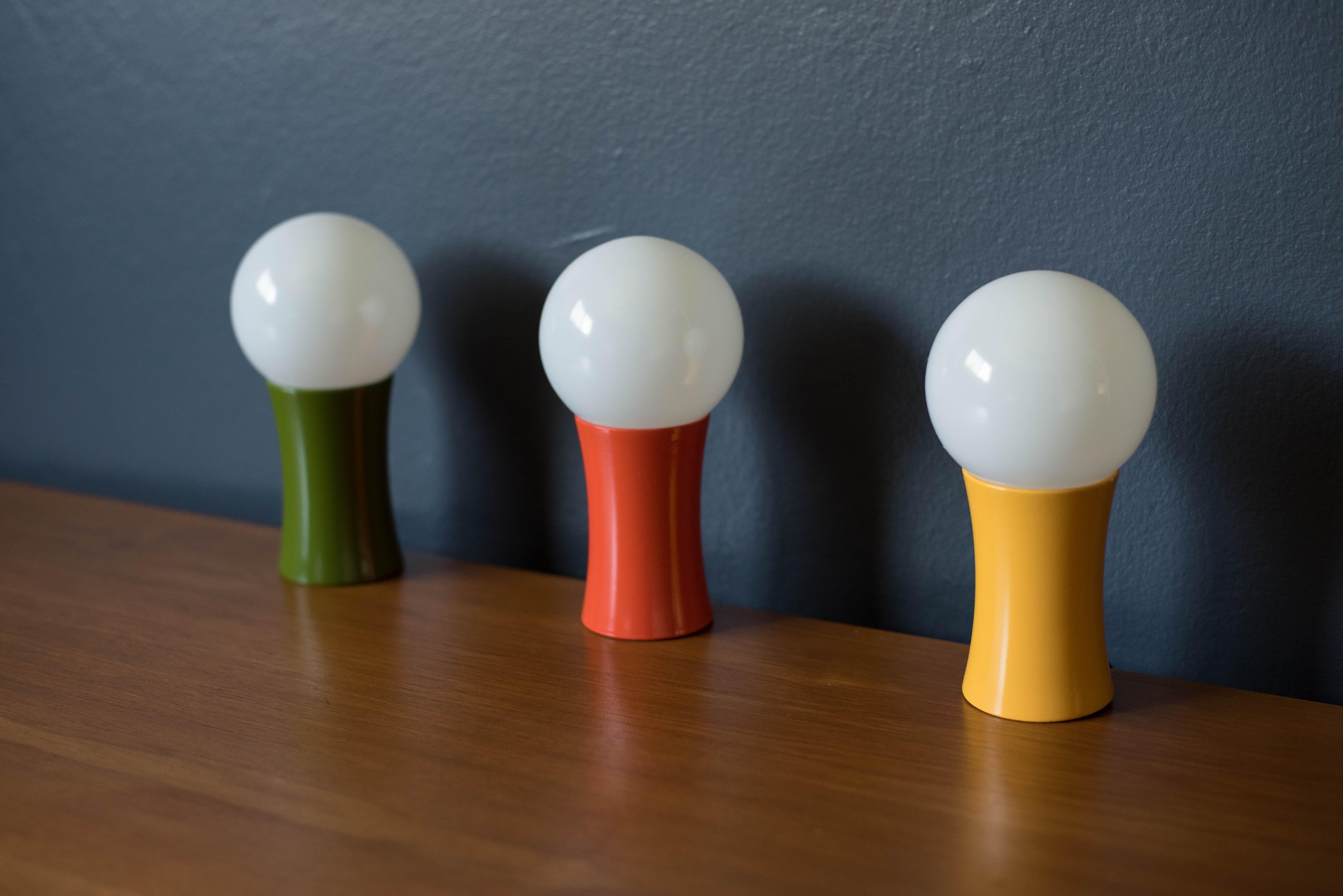 Vintage pop art accent lamps made in Japan and imported by Takahashi Trading Company in San Francisco. Includes the original bulb and package. Three different shades available in mod orange, green, and yellow. Price is for each.



Offered by Mid