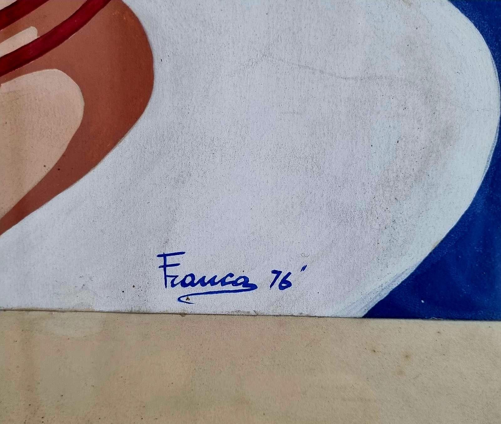 Mid Century Pop Art Gemälde, Acryl auf Papier, Italien 70er Jahre (Glas) im Angebot