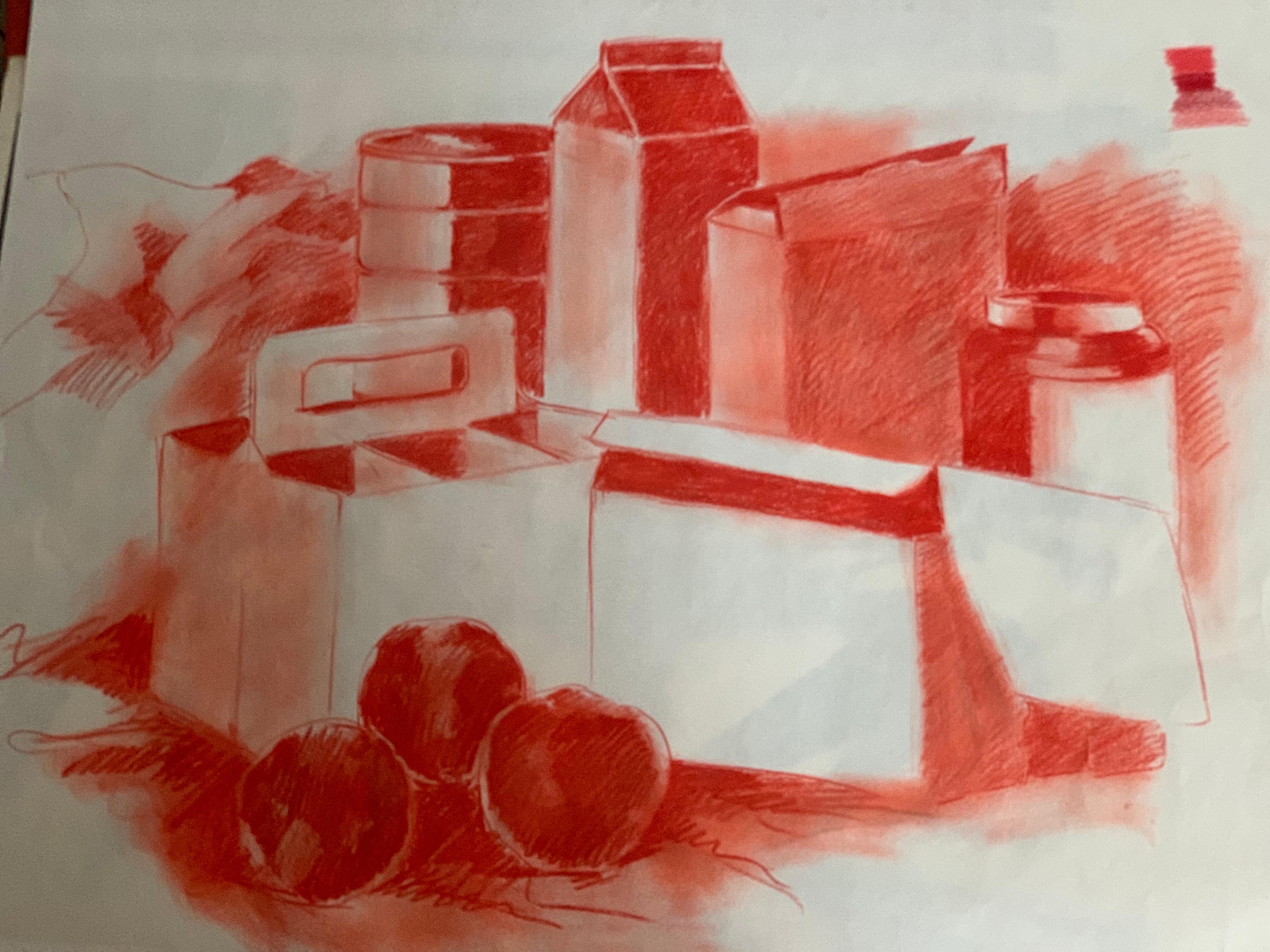 American Mid-century Pop Art Red Still Life Drawing Sketch by Salvatore Grippi, 1960s Mod For Sale