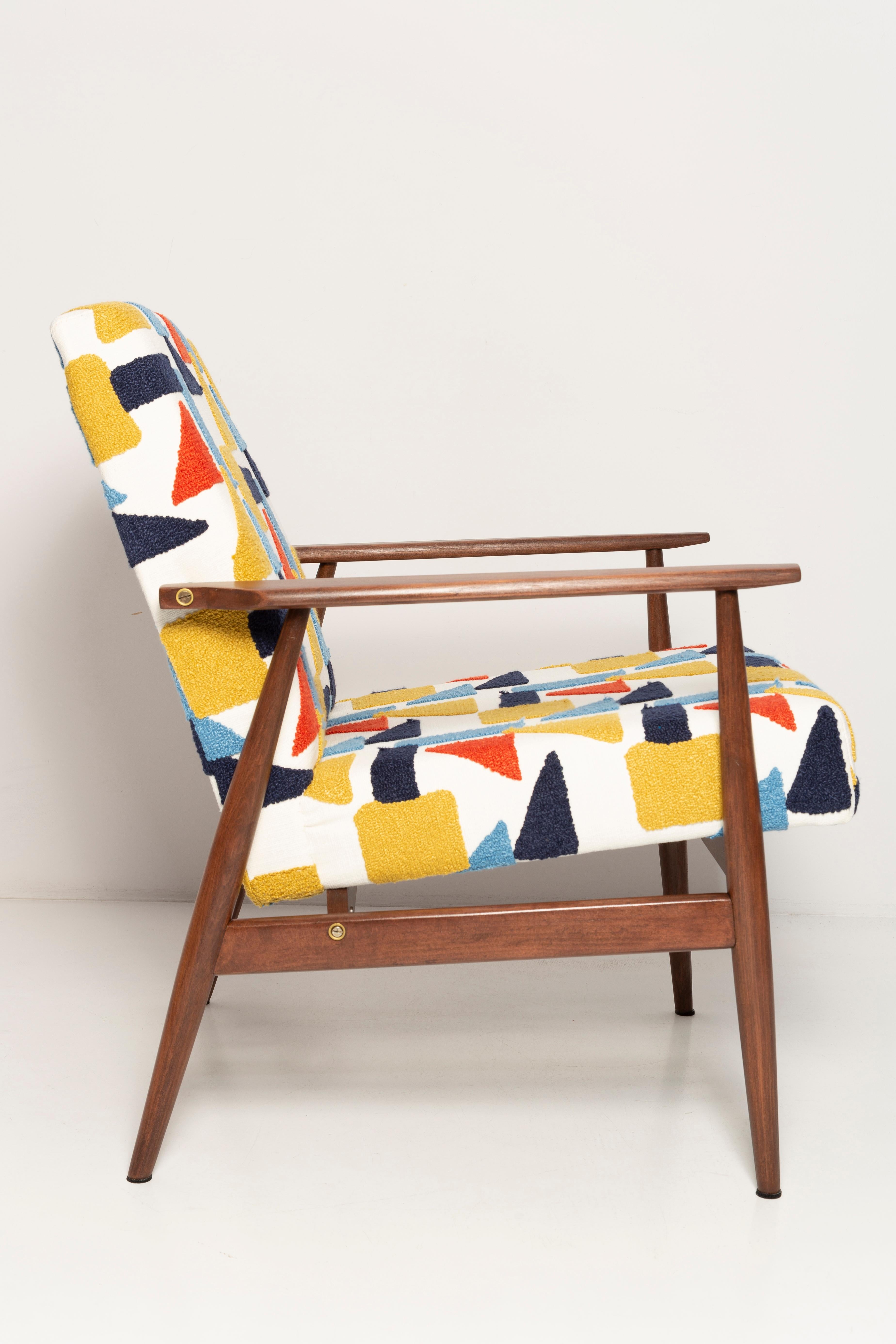 Fait main Fauteuil Dante du milieu du siècle, Pop Art, Boucle blanche, H. Lis, , Pologne, années 1960 en vente