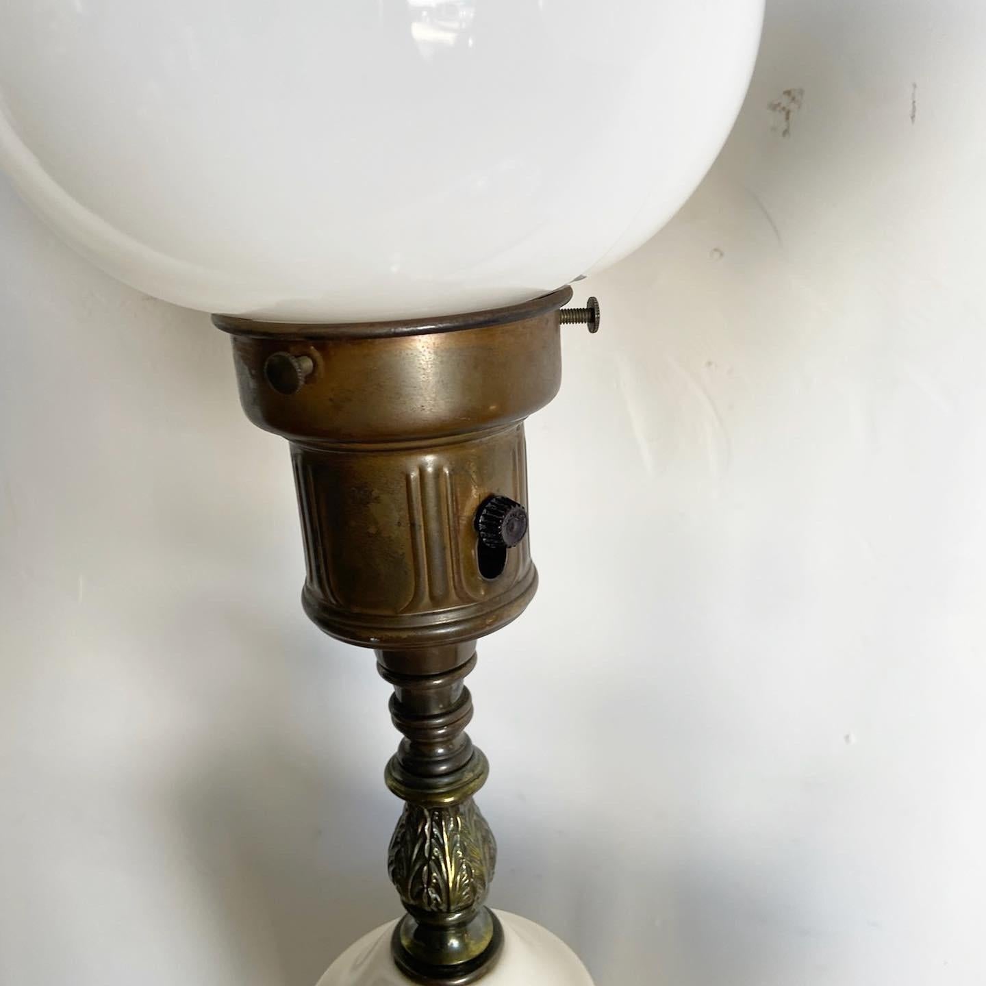 Mid Century Porcelain and Brass Table Lamps For Sale 5