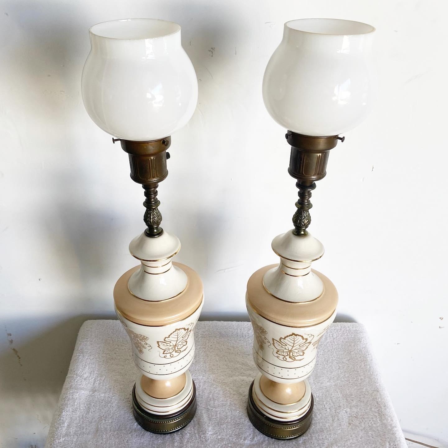 Mid Century Porcelain and Brass Table Lamps In Good Condition For Sale In Delray Beach, FL