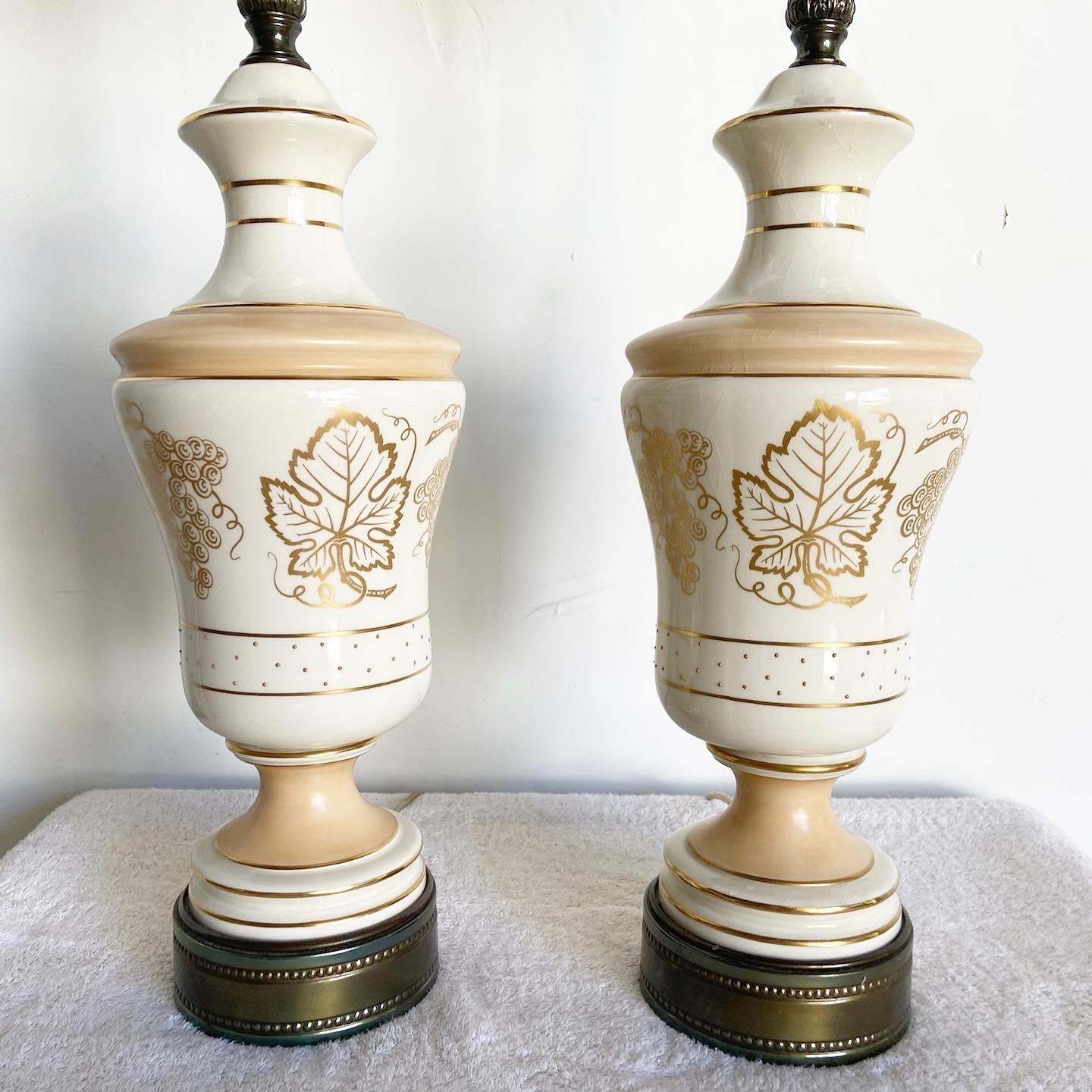Mid-20th Century Mid Century Porcelain and Brass Table Lamps For Sale
