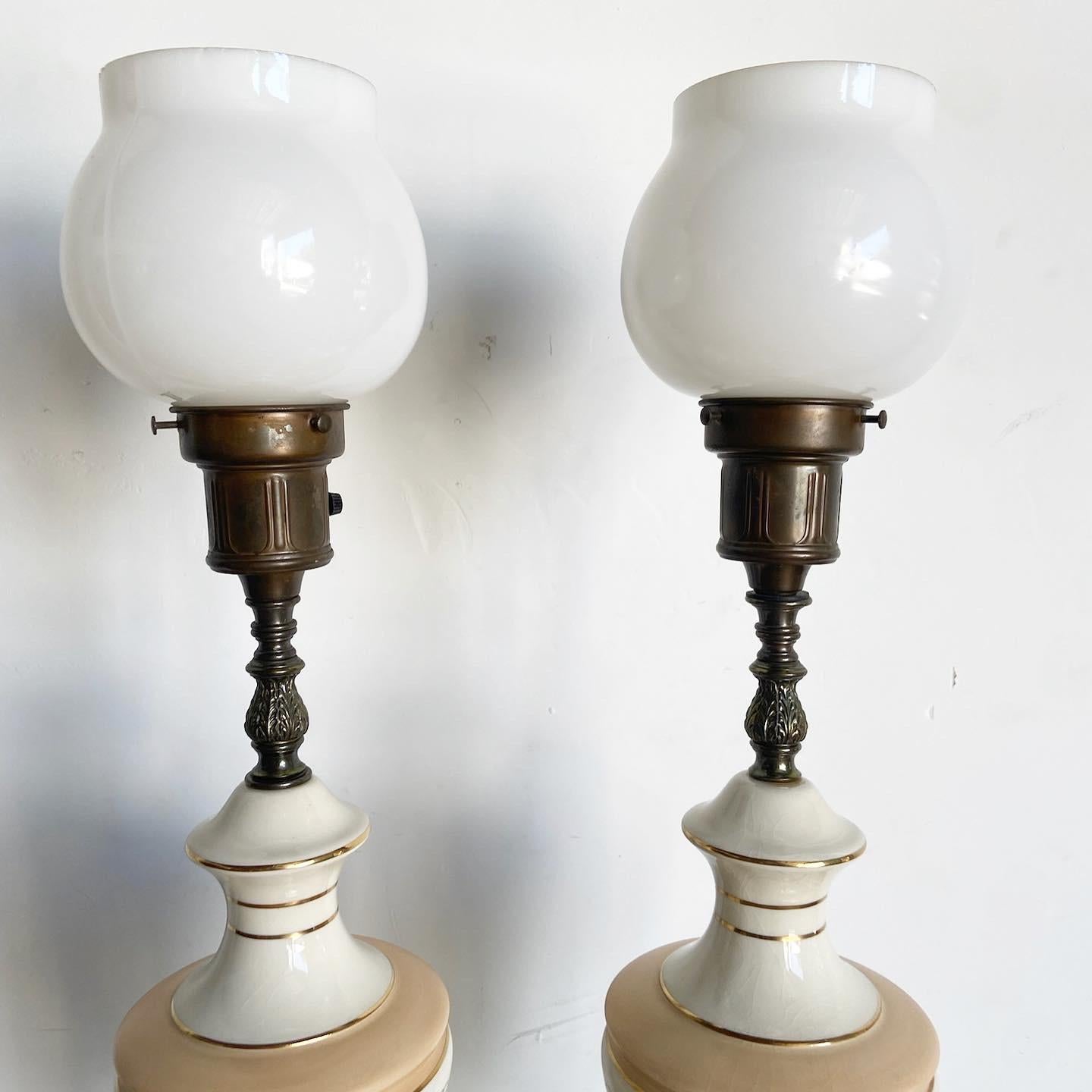 Ceramic Mid Century Porcelain and Brass Table Lamps For Sale