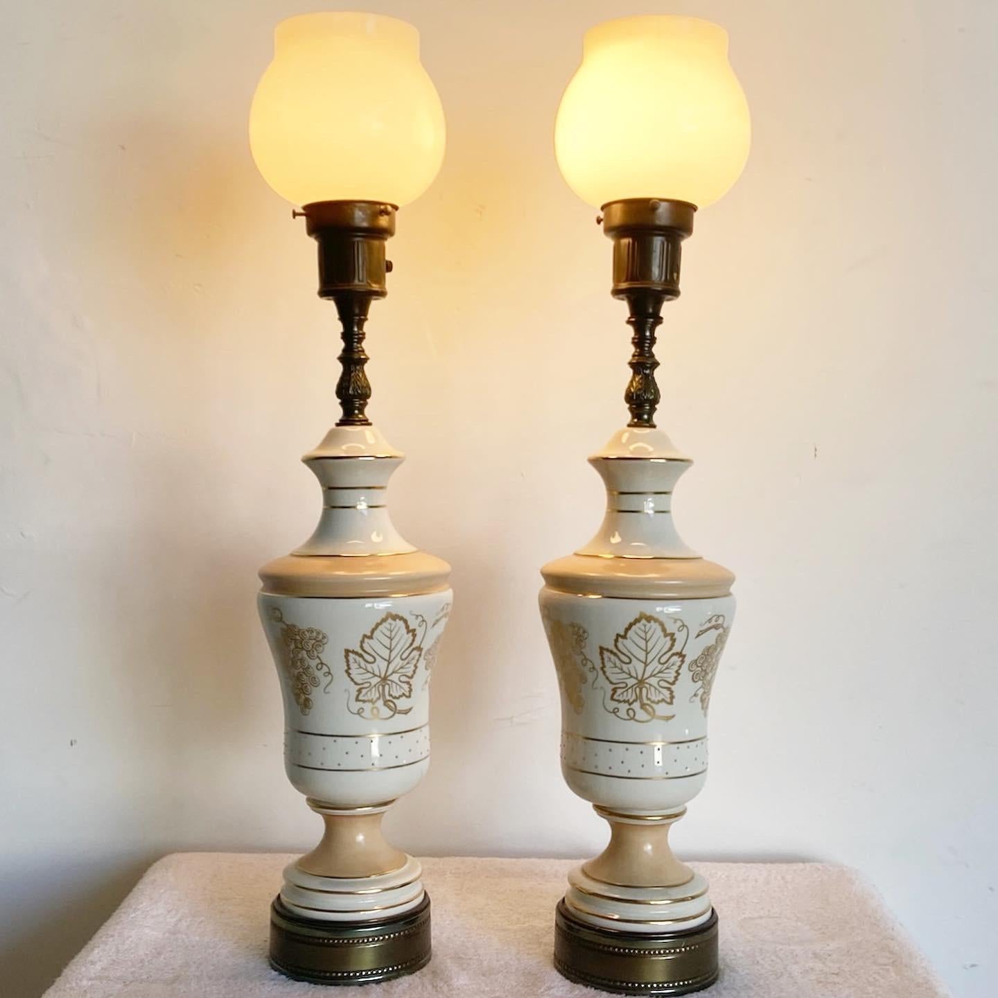 Mid Century Porcelain and Brass Table Lamps For Sale 1
