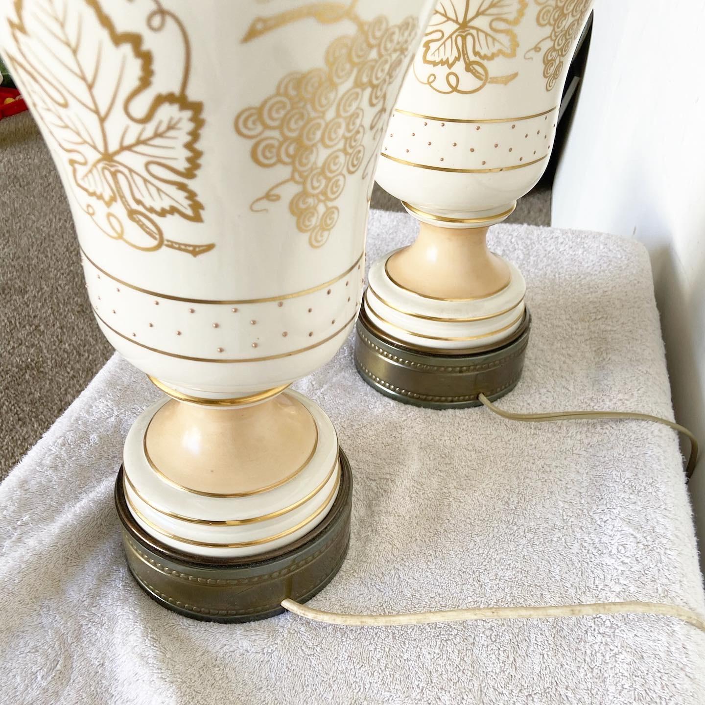 Mid Century Porcelain and Brass Table Lamps For Sale 2