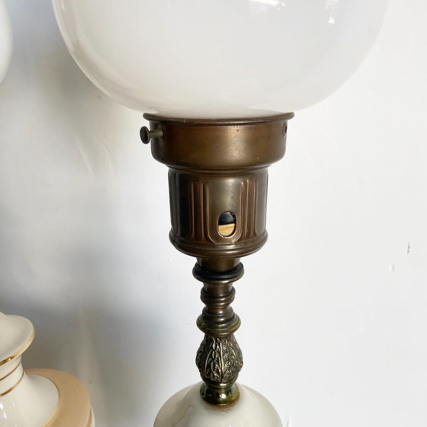 Mid Century Porcelain and Brass Table Lamps For Sale 3