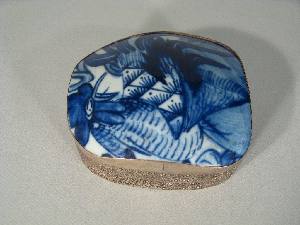 Mid-Century Porcelain and Metal Box with Rooster Motif -1Y36 5