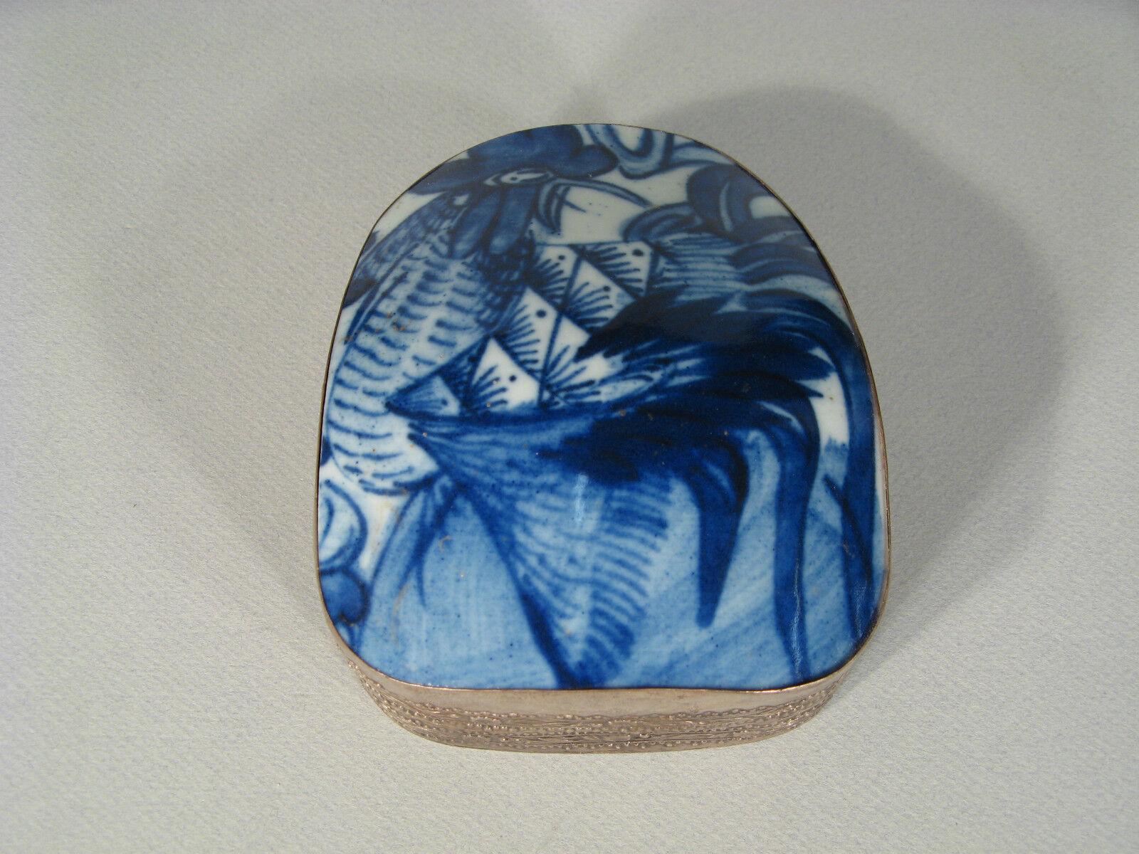 Mid-Century Porcelain and Metal Box with Rooster Motif -1Y36 6
